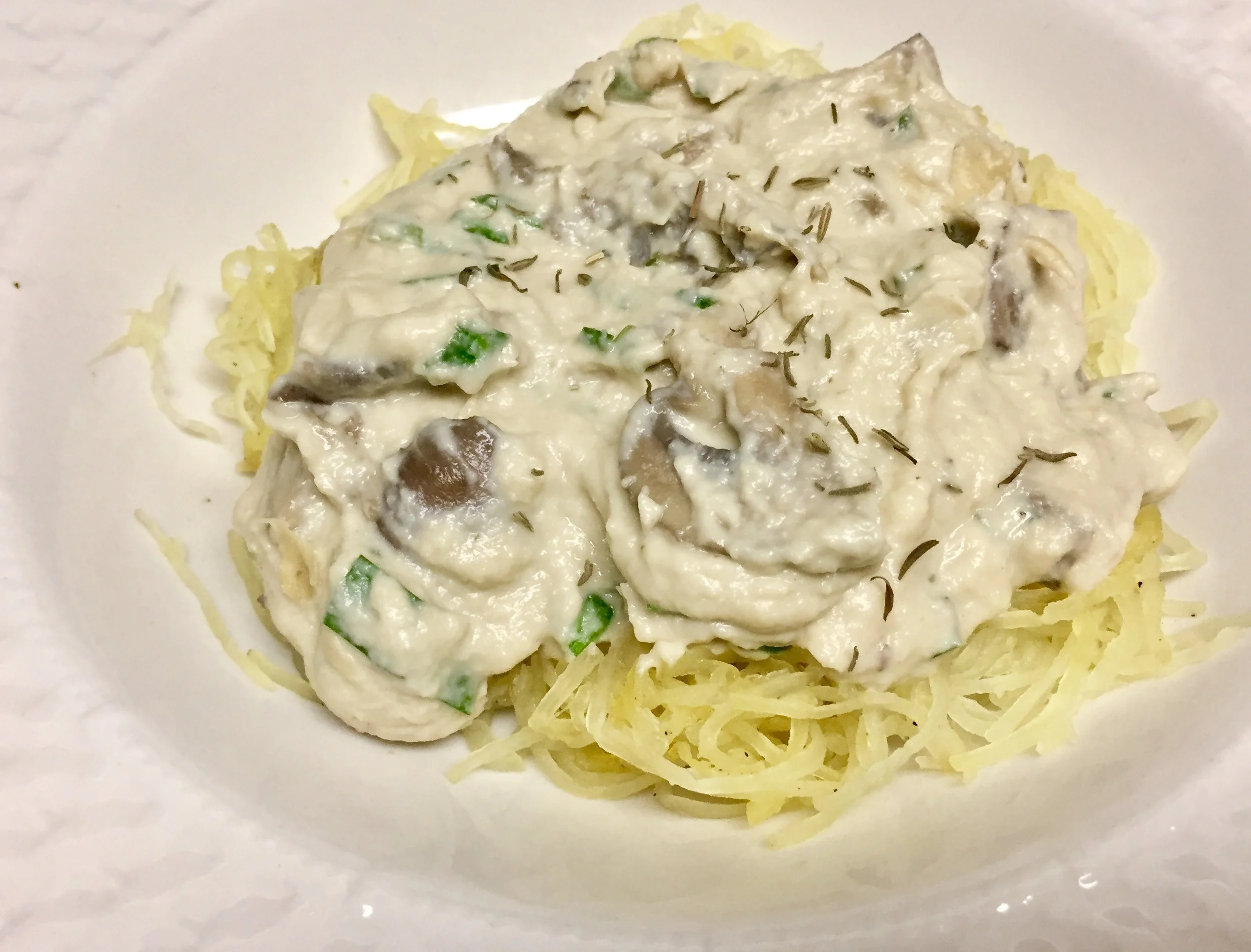 Spaghetti de konjac et escalope à la crème