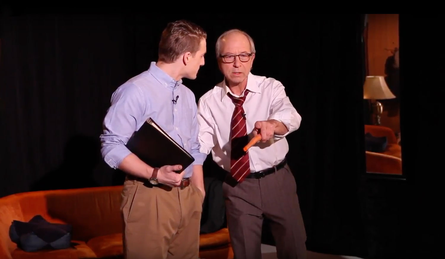 Actors Bob Weick (right) playing Nick Virgilio and Ned Pryce (left).