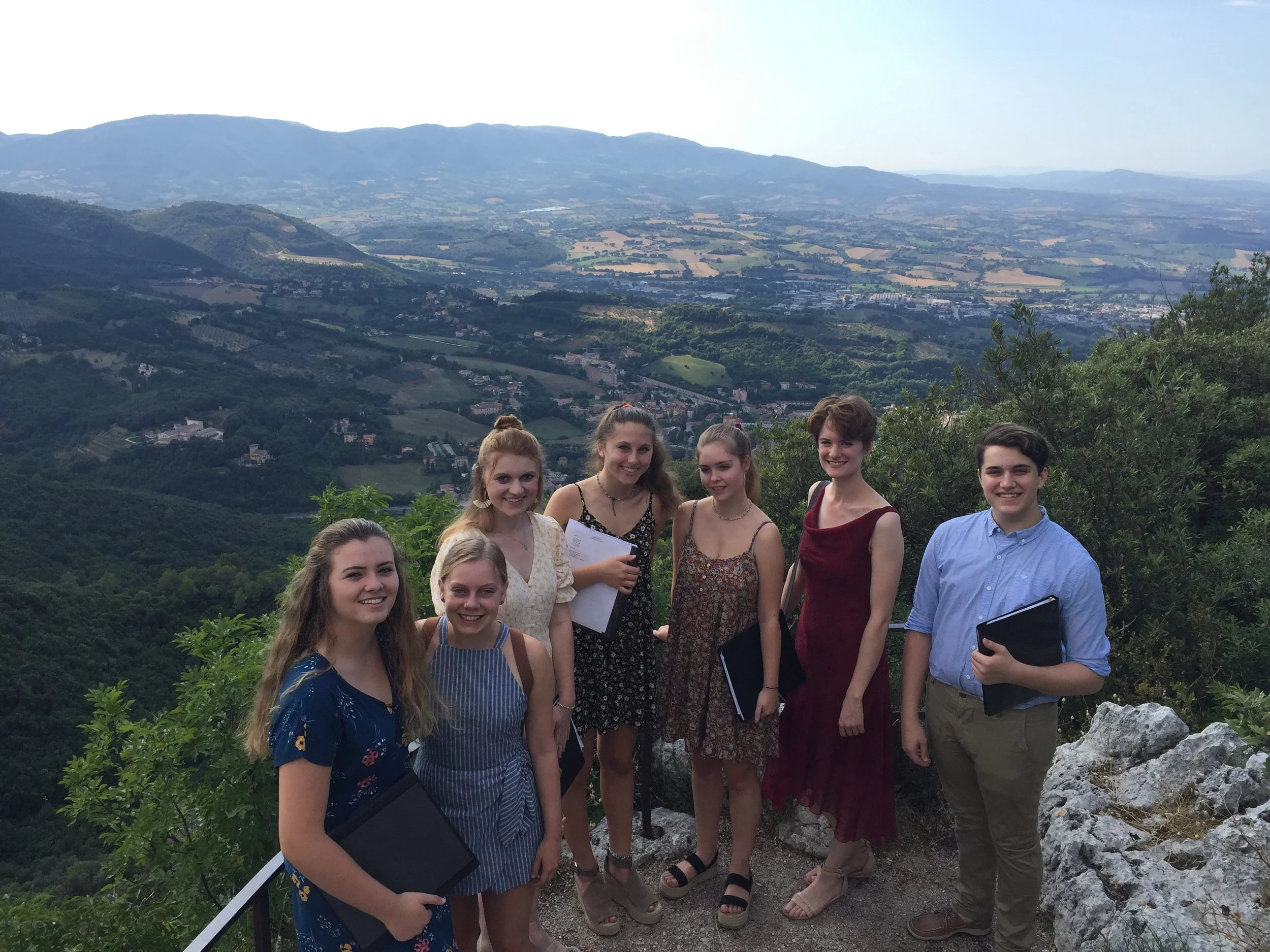Our Spoleto Study Abroad music students enjoying the view from Monteluco before an evening concert for a very appreciative crowd, where the choir sang “Va, pensiero” from Verdi’s opera Nabucco.