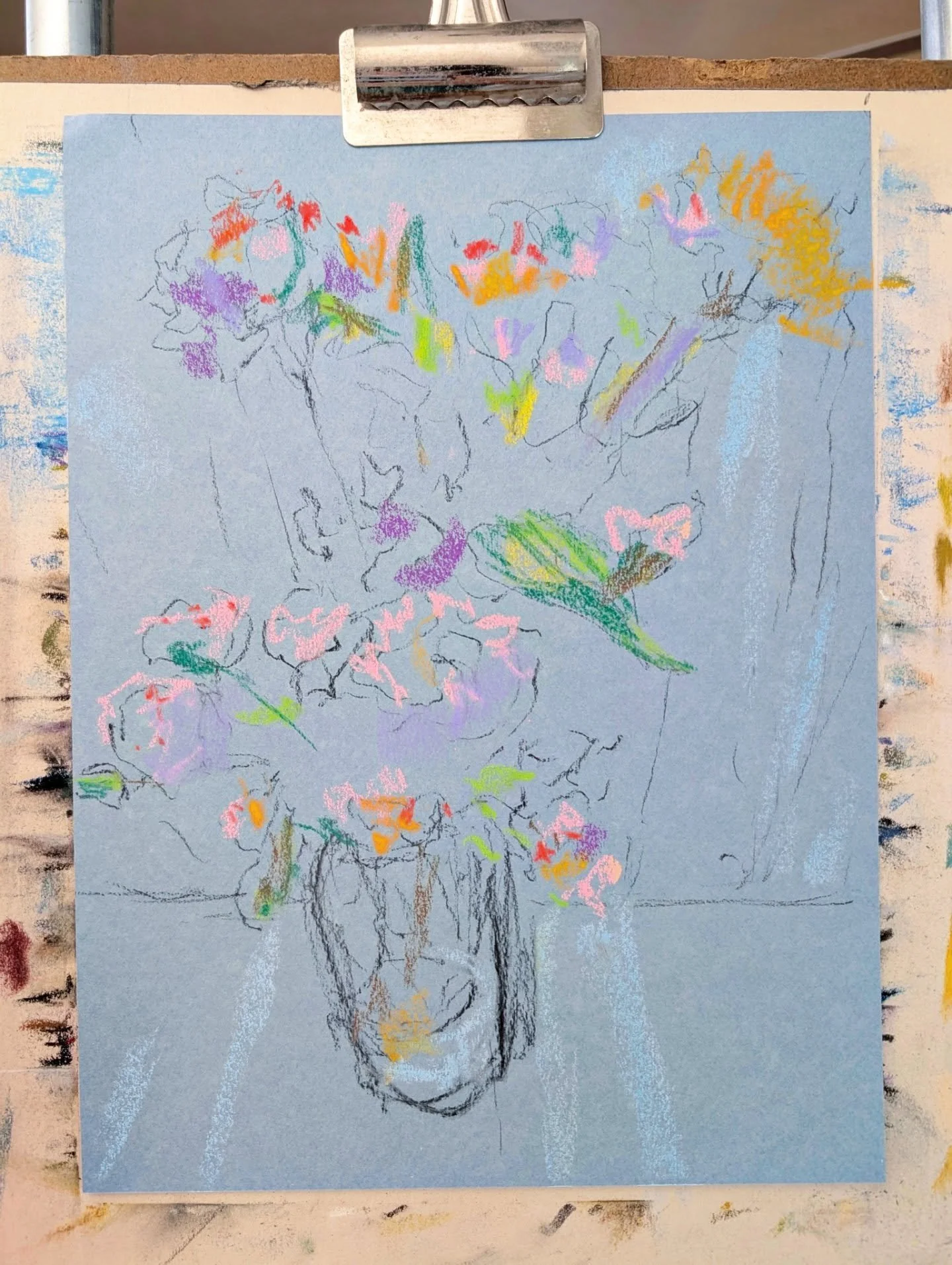 Have been working on this lovely grocery store bouquet for a few days now, and this shot from my first pass of color was such a fun firework of flowers and colors. While I don't often share the reference photos I did think this was so pretty and mayb