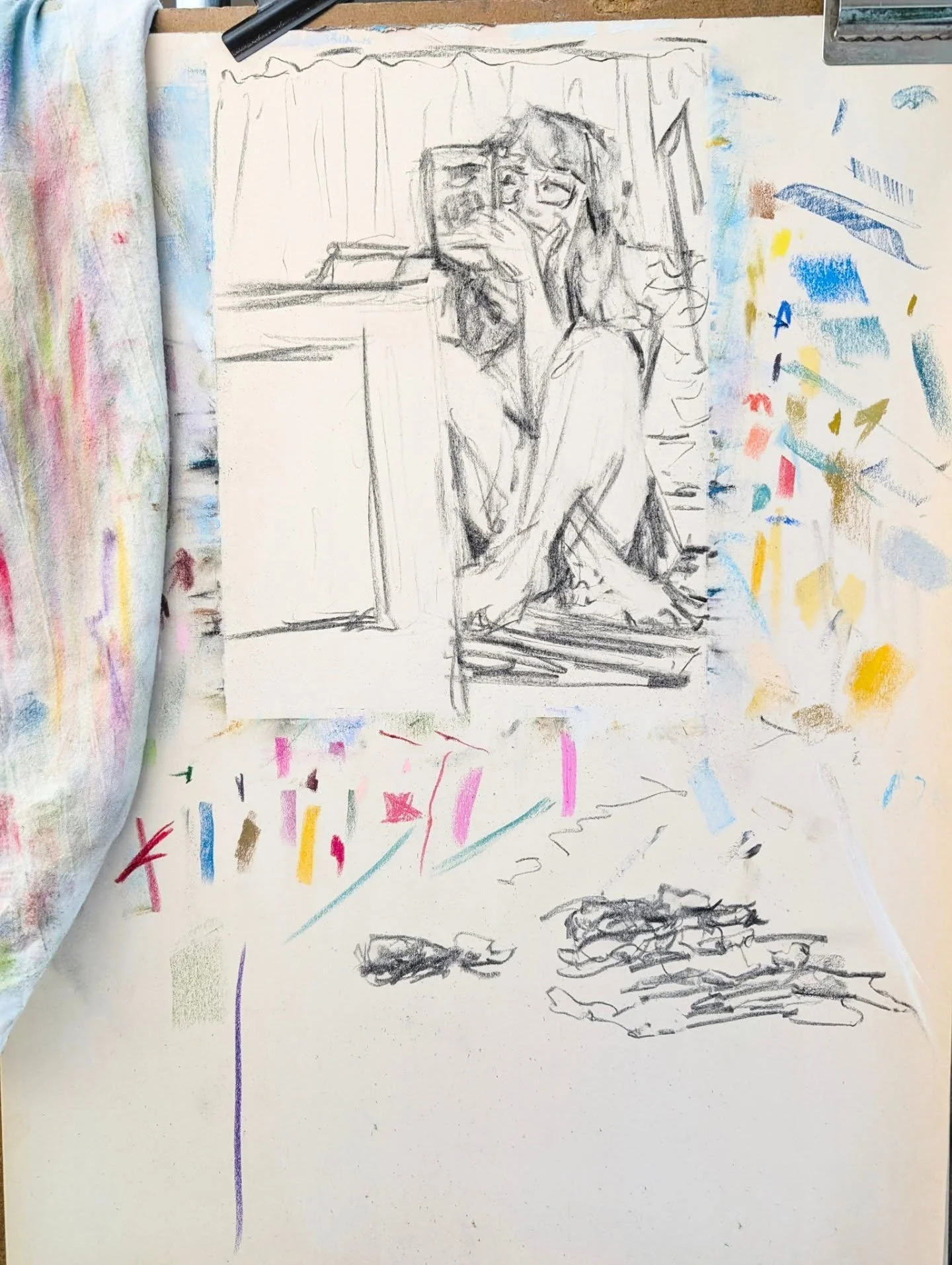 Artist selfie twenty twenty six

The window left from the landscape of Maine and the vase of flowers was too pretty to leave alone, so I put myself in it.

Newsprint pad, vine charcoal soft pastel pastel pencil, weird polyester towel, two clips and a