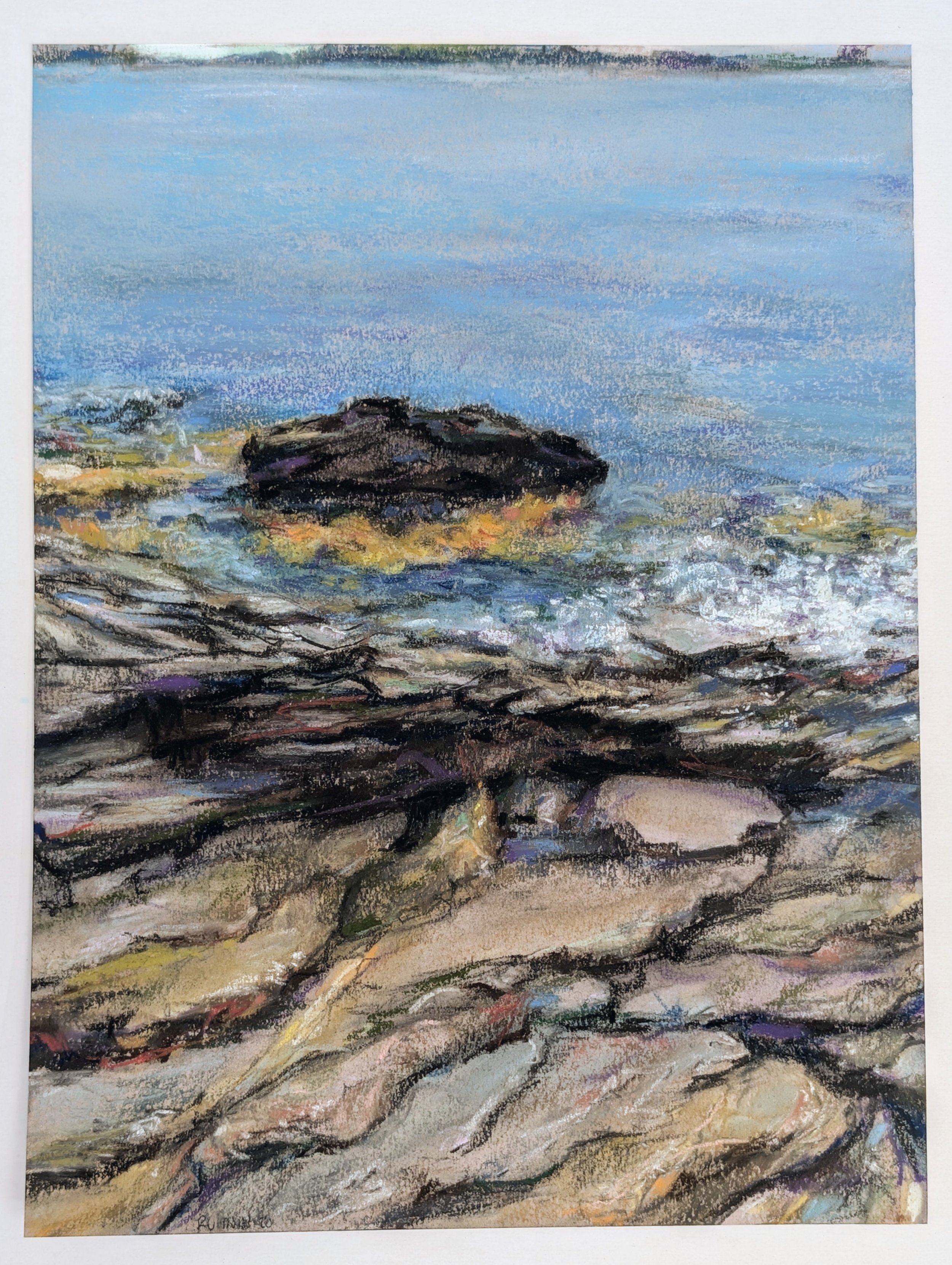 Kira Ru-djen's piece "Gotta Go Look At Rocks" using soft pastels on 9x12 Canson MT