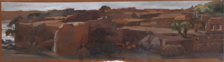 Elephantine Island, gouache 12" x 21" framed, $750
