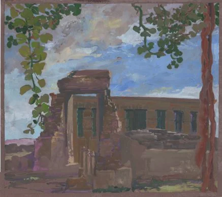 Temple at Dendora, gouache 17" x 17" framed, $750