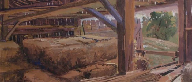 Hay Barn, gouache 21" x 13" framed, $850