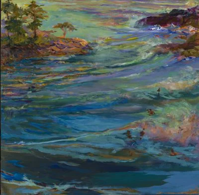Cape Neddick Surfers (bottom panel), acrylic on panel 4' x 4' unframed, $6500