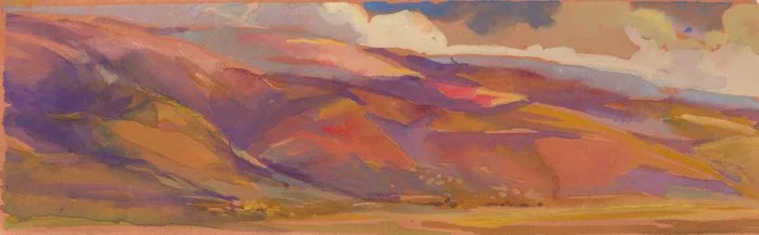Sunset in Driggs, gouache 2" x 7" unframed, $235
