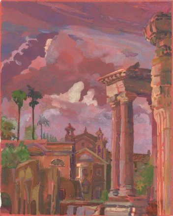 Roman Forum, gouache 17" x 15" framed, $750
