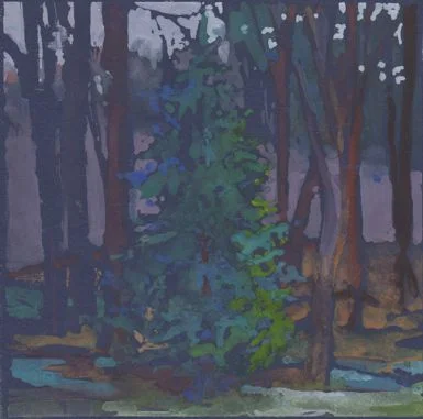 Evening Cedar, gouache 10" x 10" framed, $475
