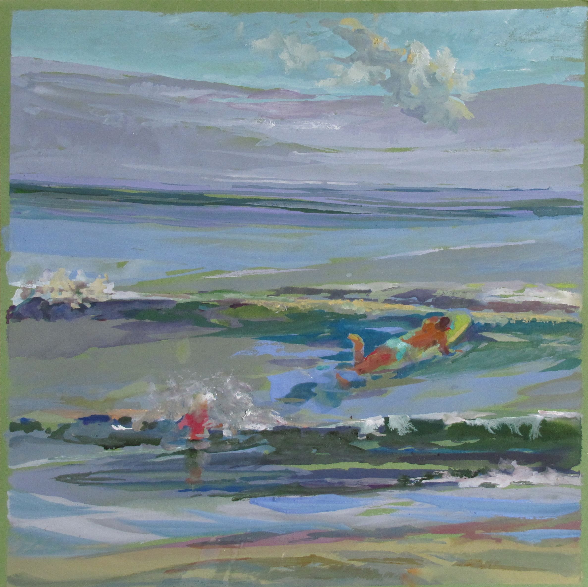 Michael Walek "Cape Neddick Surfers" gouache 17"x17" $750