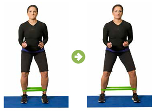 This exercise targets the gluteus medius muscle, a key muscle in keeping your pelvis stable. Can perform by walking sideways both directions, make sure not to sway your upper body and stay in a slightly squatted position. 