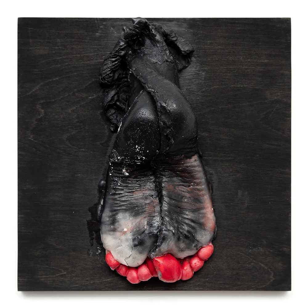 The central theme in my work is the fragility of the human condition. In my work, I touch and examine our awareness to the vulnerability we all experience in our daily lives. Emulating a memory of the body and its fragility, I am building the skin in a rich, allusive language. In its physicality, it is a re-imagined object. The layering of our skin underlines our personal story that we cover and hide. The sensual, almost tender casing for these fitted forms representing parts of the body. Abstracted within the figure. These pieces attempt to cope with the fine lines between mortality and beauty. Tar Black, 2018 12 x 12 x 4 inch / 31 x 31 x 10 cm Encaustic, oil, cloth on cradled panel Photography Credit: Jean Vong Photography, Inc