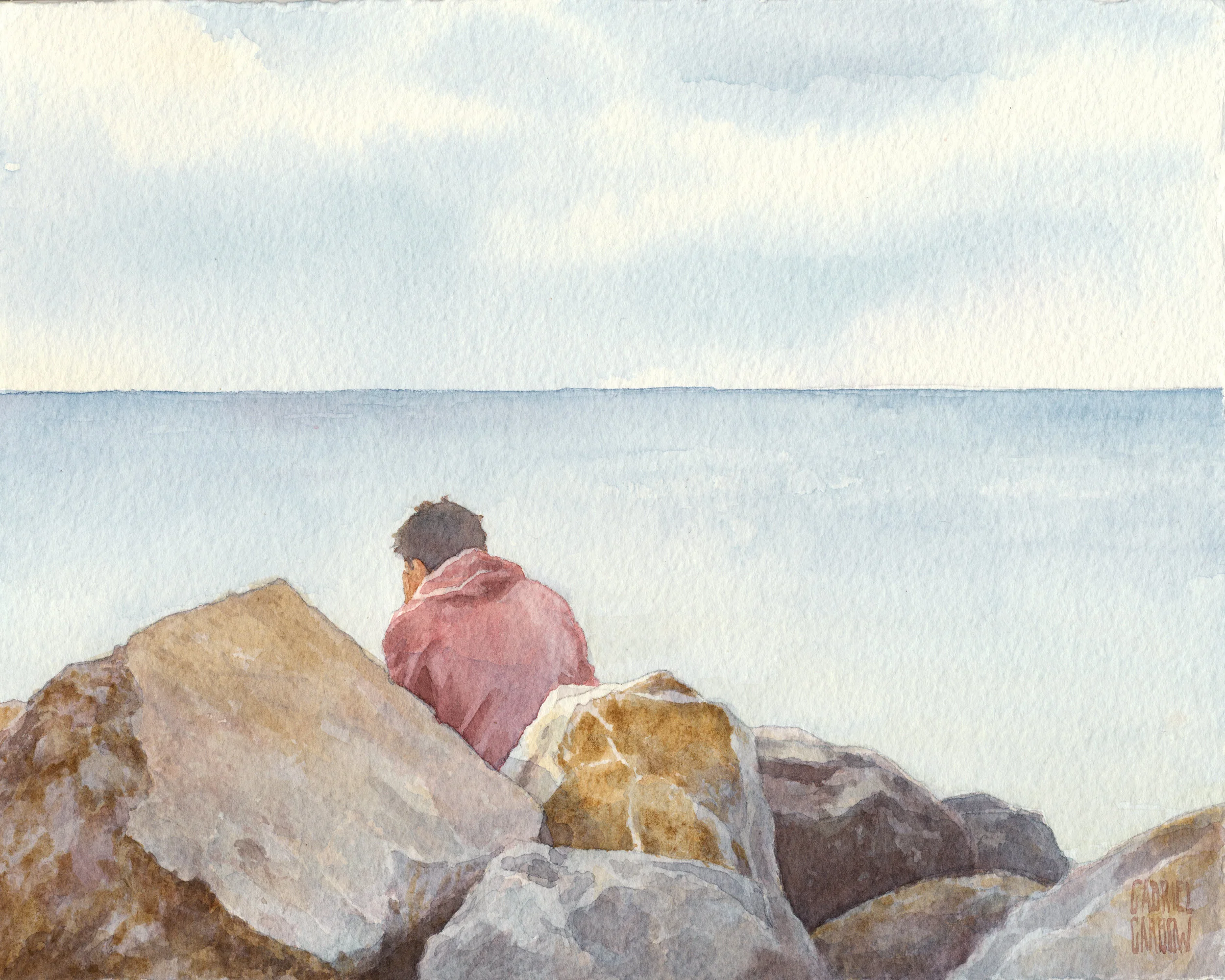 Boy on Rocks III (Red Hoodie)