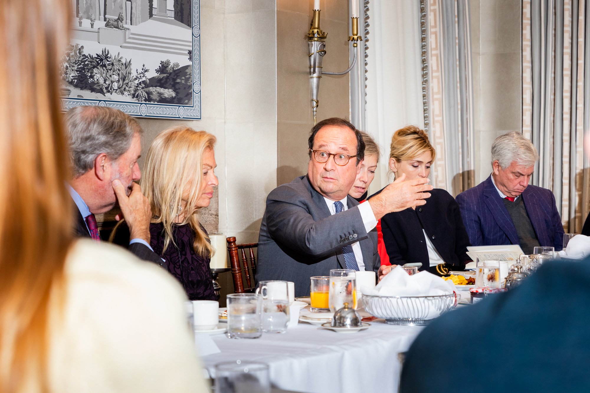  NEW YORK, NY - NOV 19 2019: Former president of France, François Hollande, speaks to guests at the Links Club, on November 19th, 2019, in New York, NY. (Photo by Kari Bjorn) 