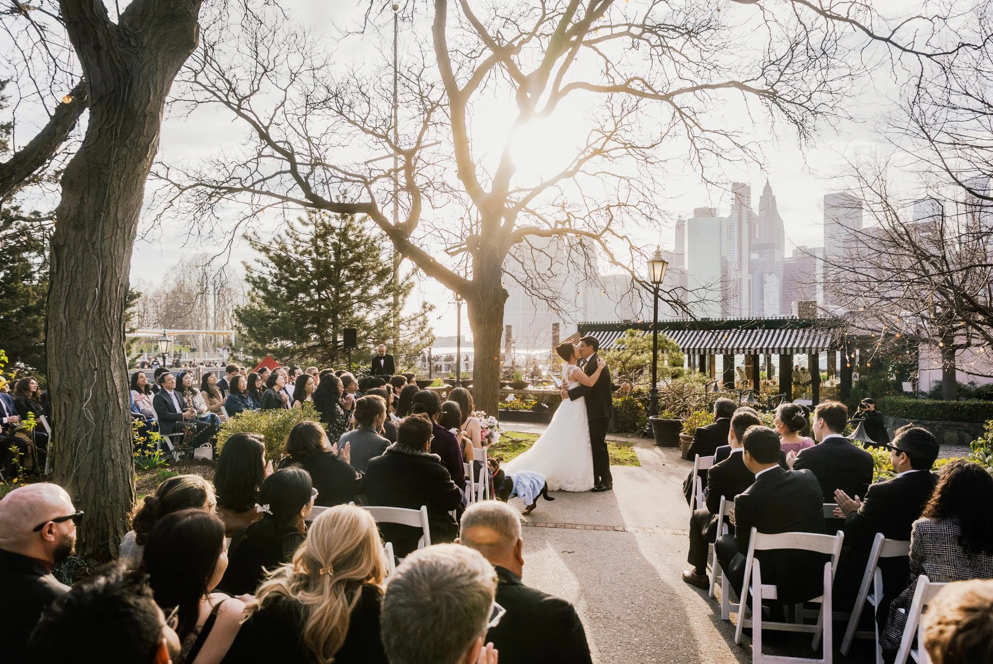 Bride and groom kissing