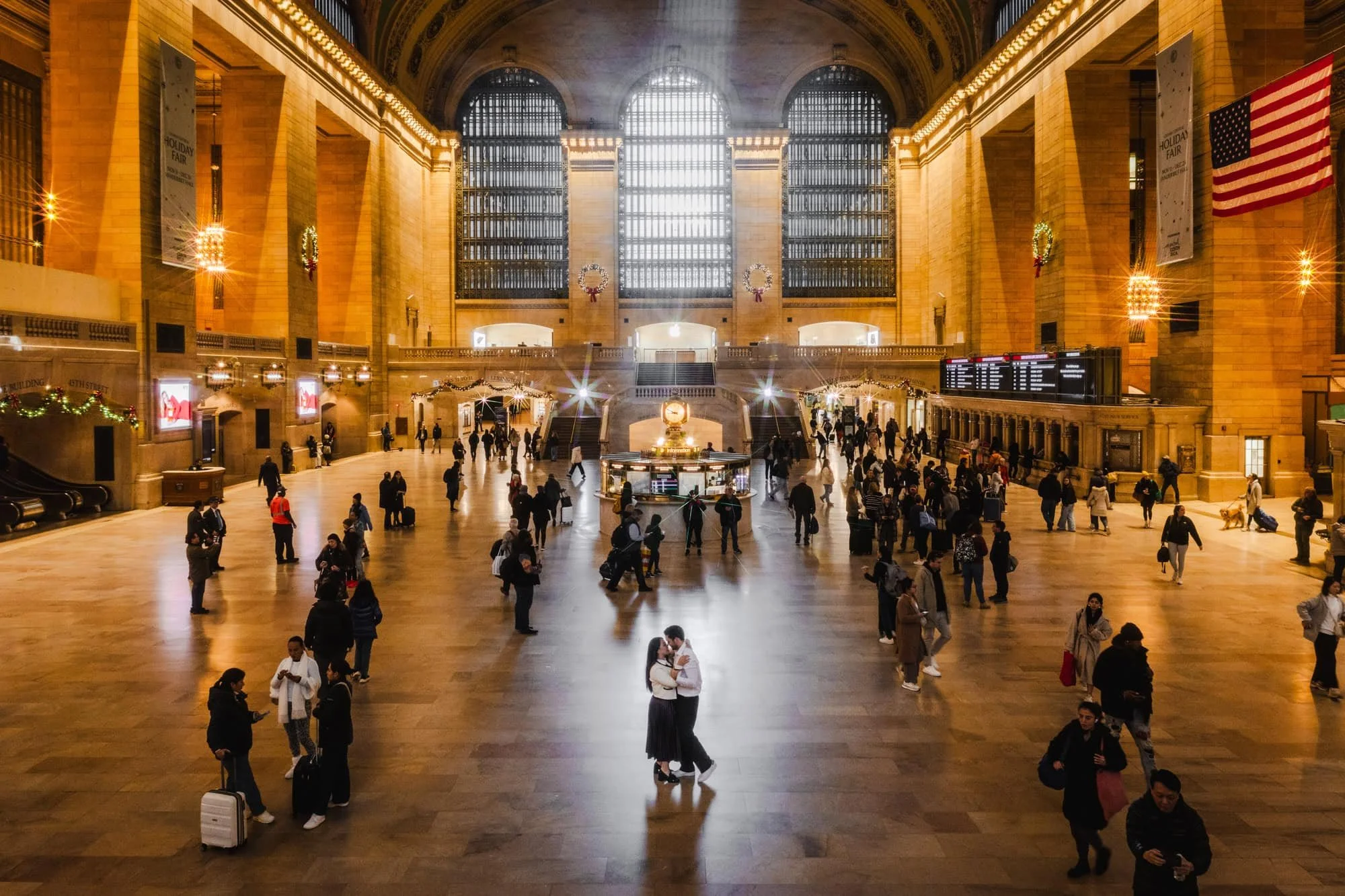 A couple dancing in the mail terminal at Grand Central in New York City.