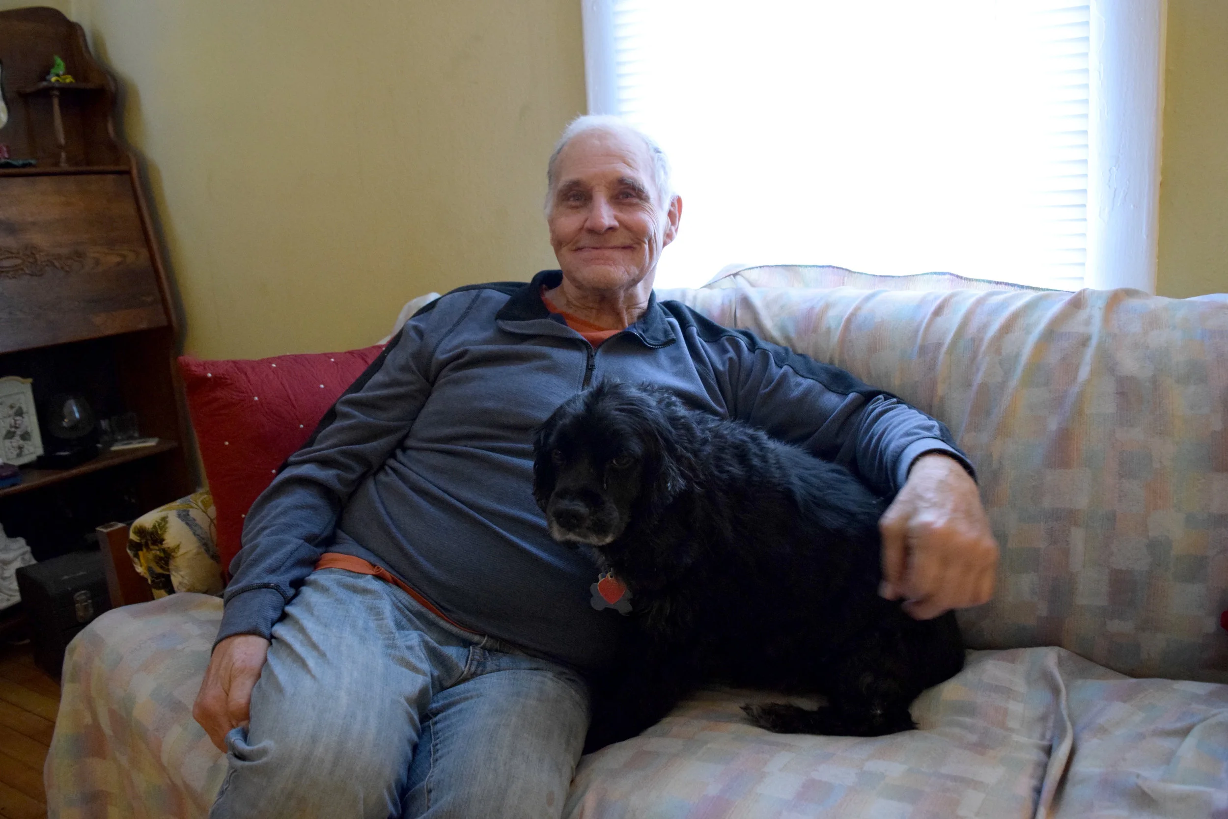 Steve Tibbetts, 67, lives in a duplex with his dog Baylor. He says he doesn’t want to live in a senior living community. “When you live in a homogenous community, you begin to pick up the aches and pains. We create an aging thing. I just don’t think it’s for me.” Photo by Kenzie O'Keefe