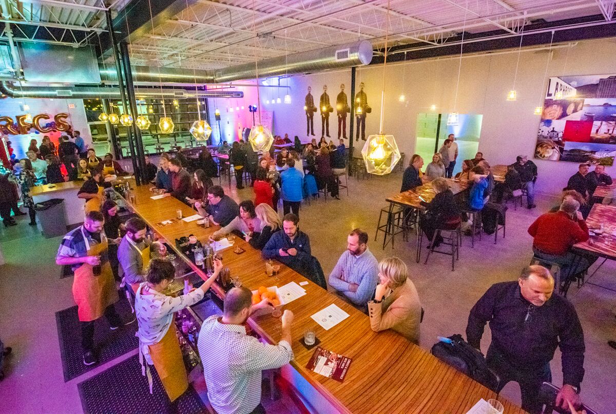 The cocktail room at Royal Foundry Craft Spirits has ample space for the new business’ growing crowd of customers. Photos courtesy of Mike Krivit Photography
