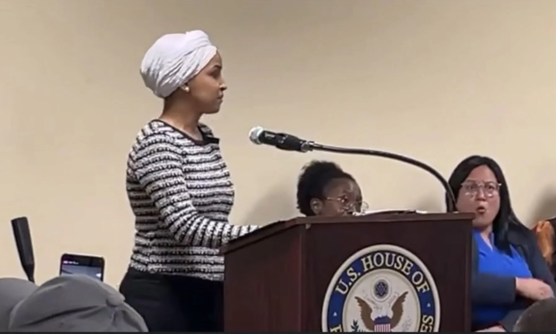 Man sprays vinegar on U.S. Rep Omar at Northside town hall