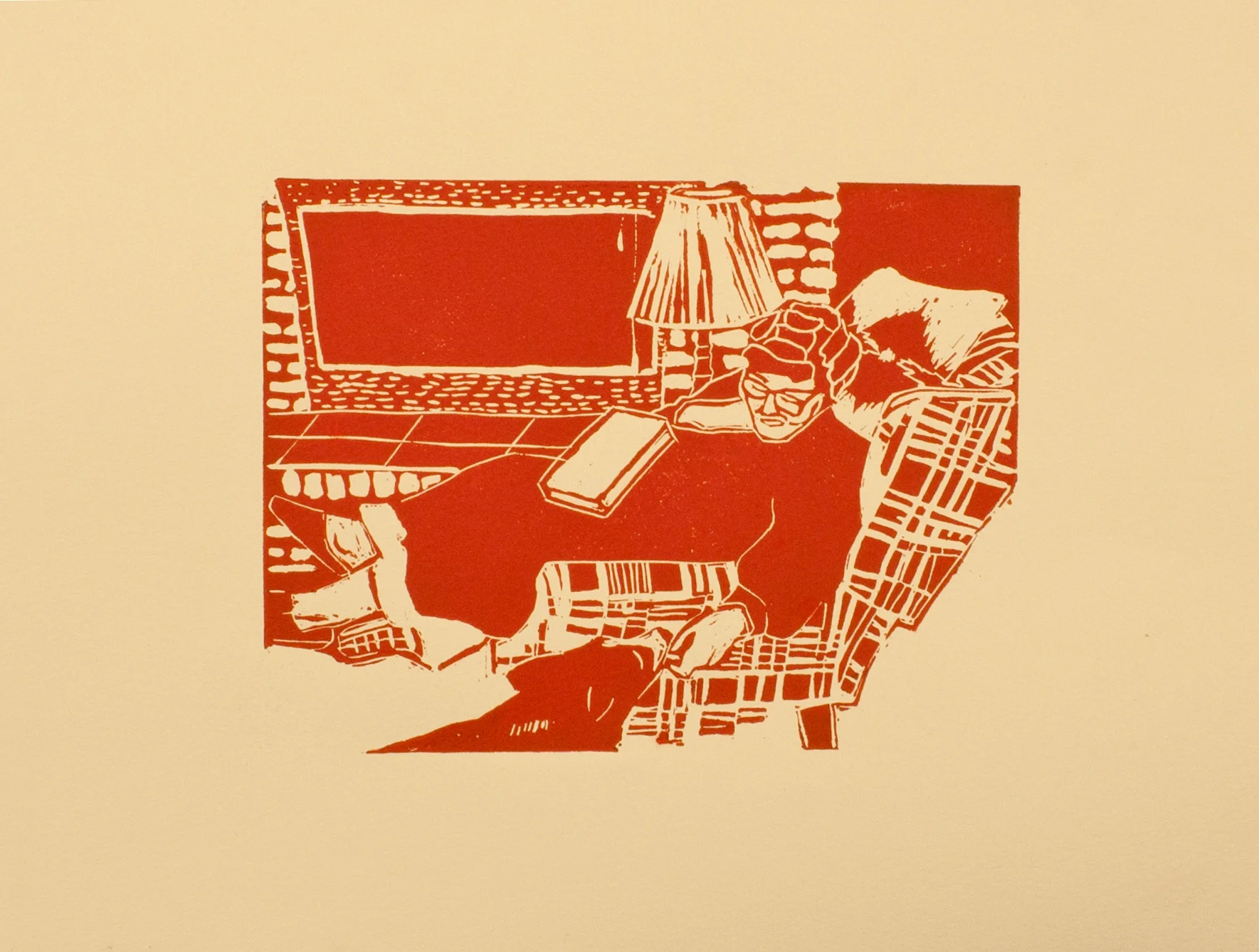 Elaine linoleum print, ink on paper 14" x 20" 2015