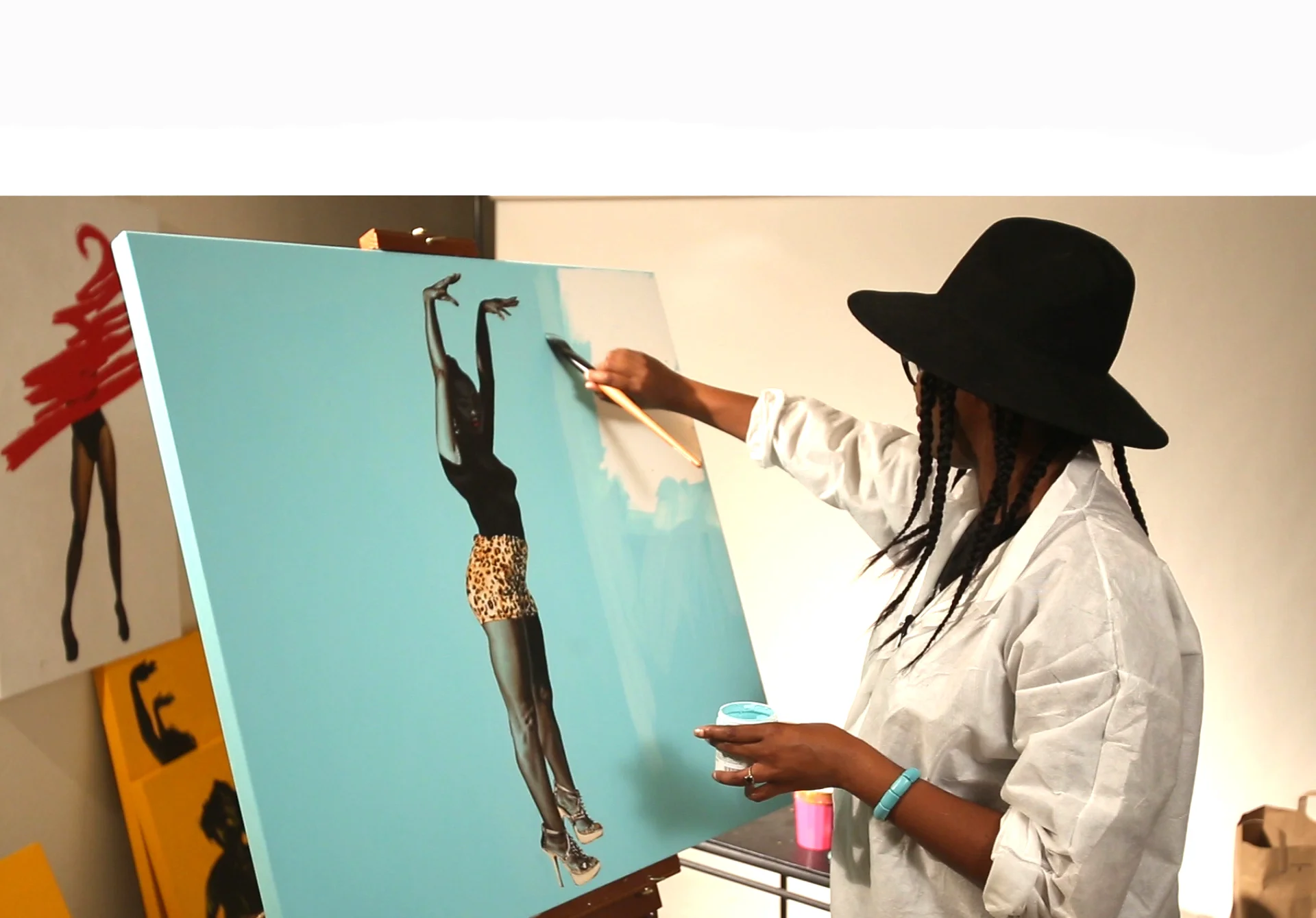 Misogynoir/Resistance is a cross section between gender and race. Misogynoir is when a black woman experiences misogyny and racism. Feminist professor Moya Bailey coined the term. In this series some of the painted women are crossed out as a way to push back against misogynoir. All available work is for sale. For questions email dawn.okoro@gmail.com