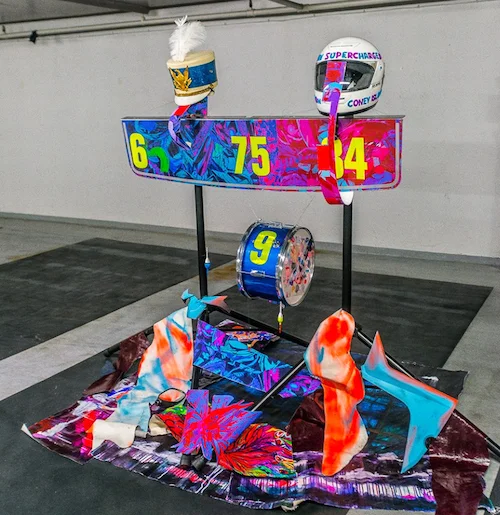 Come to a multi Story car park, with Multi Artists in the Multi verse...THE CRASH..I'll be exhibiting a new installation piece, during Frieze.. Painted Leather, Drums, motorcycle helmet, car parts, paper, majorette helmet, fishing lures…Cavendish Square Gallery