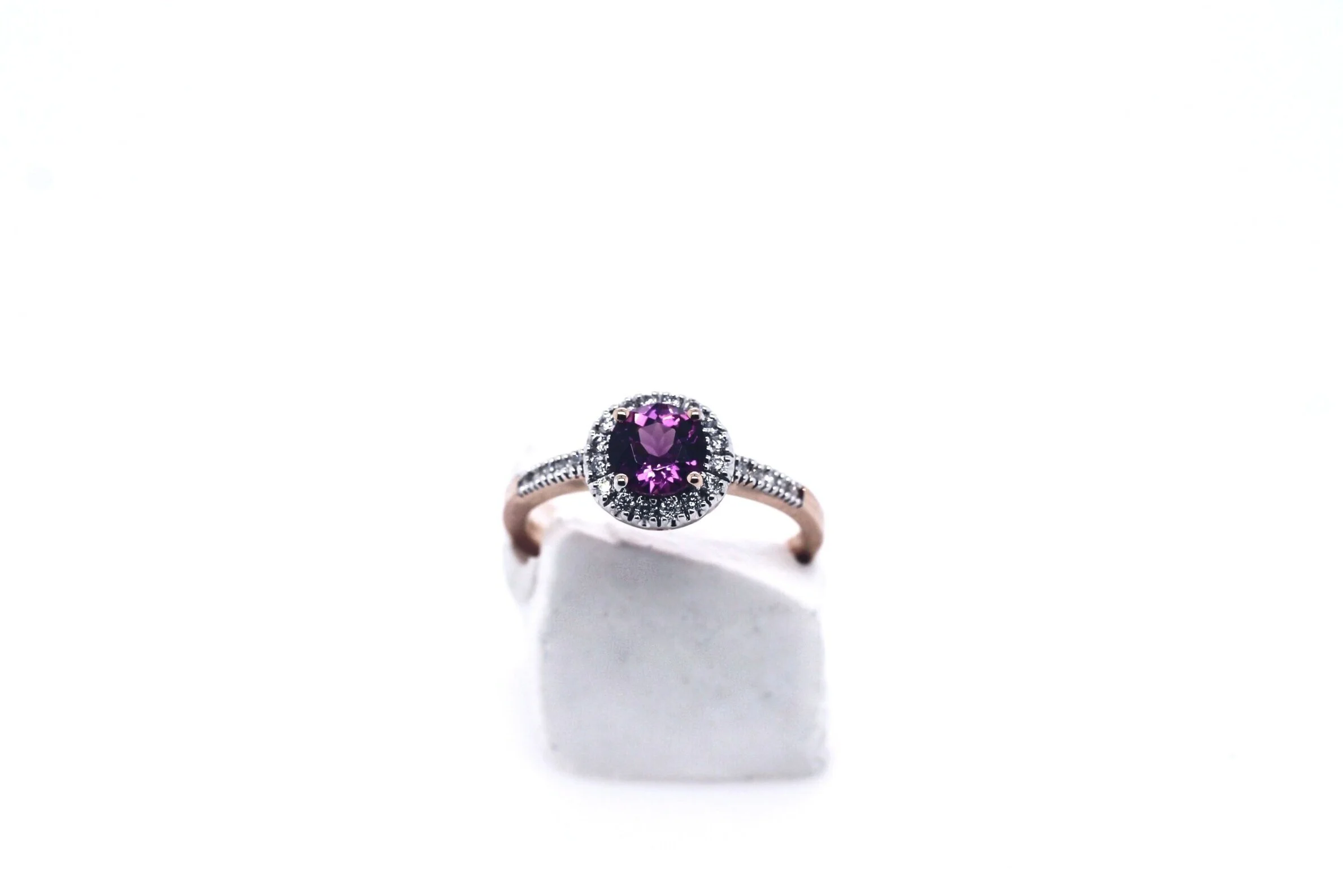 Garnet Diamond Halo Ring