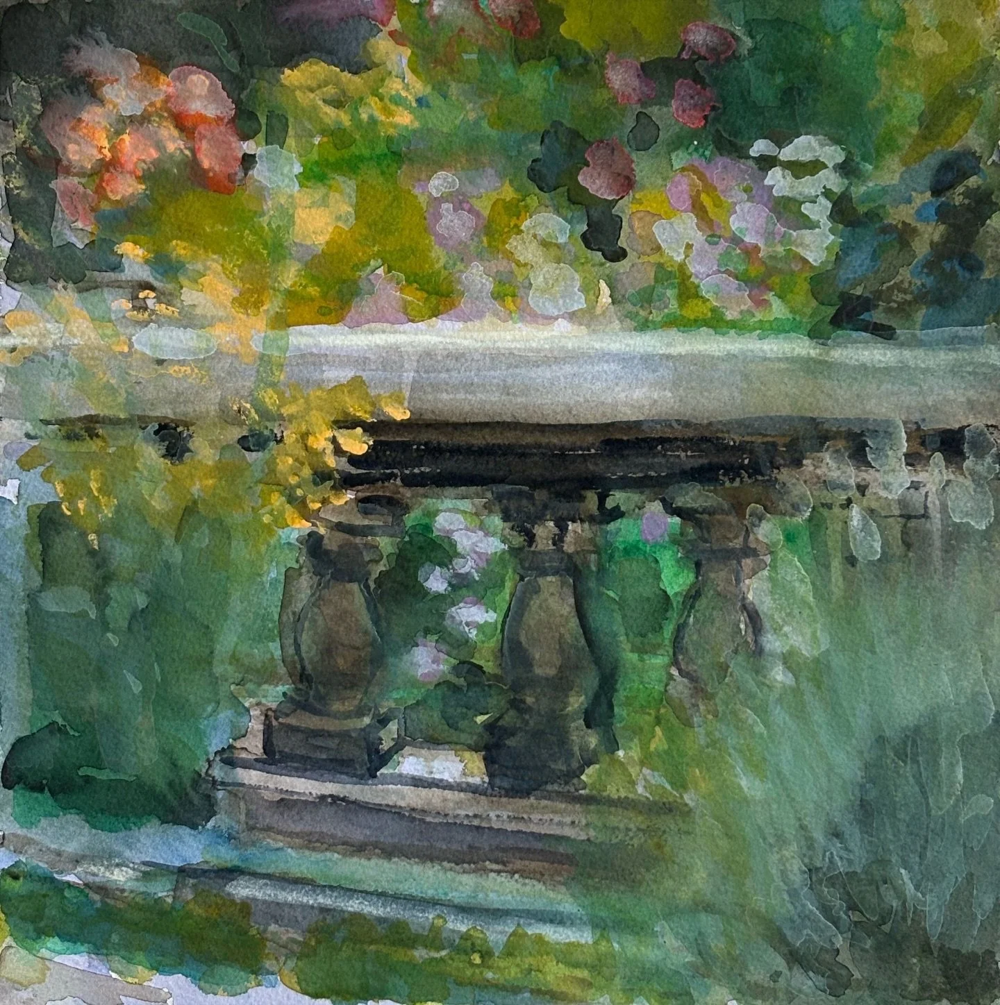 This week&rsquo;s featured work from our Call to Artists is a watercolor piece titled &ldquo;Balustrade, Elizabeth Street Garden&ldquo; by @aescart 

Please submit your ESG inspired artwork to art@elizabethstreetgarden.com 🎨🌸