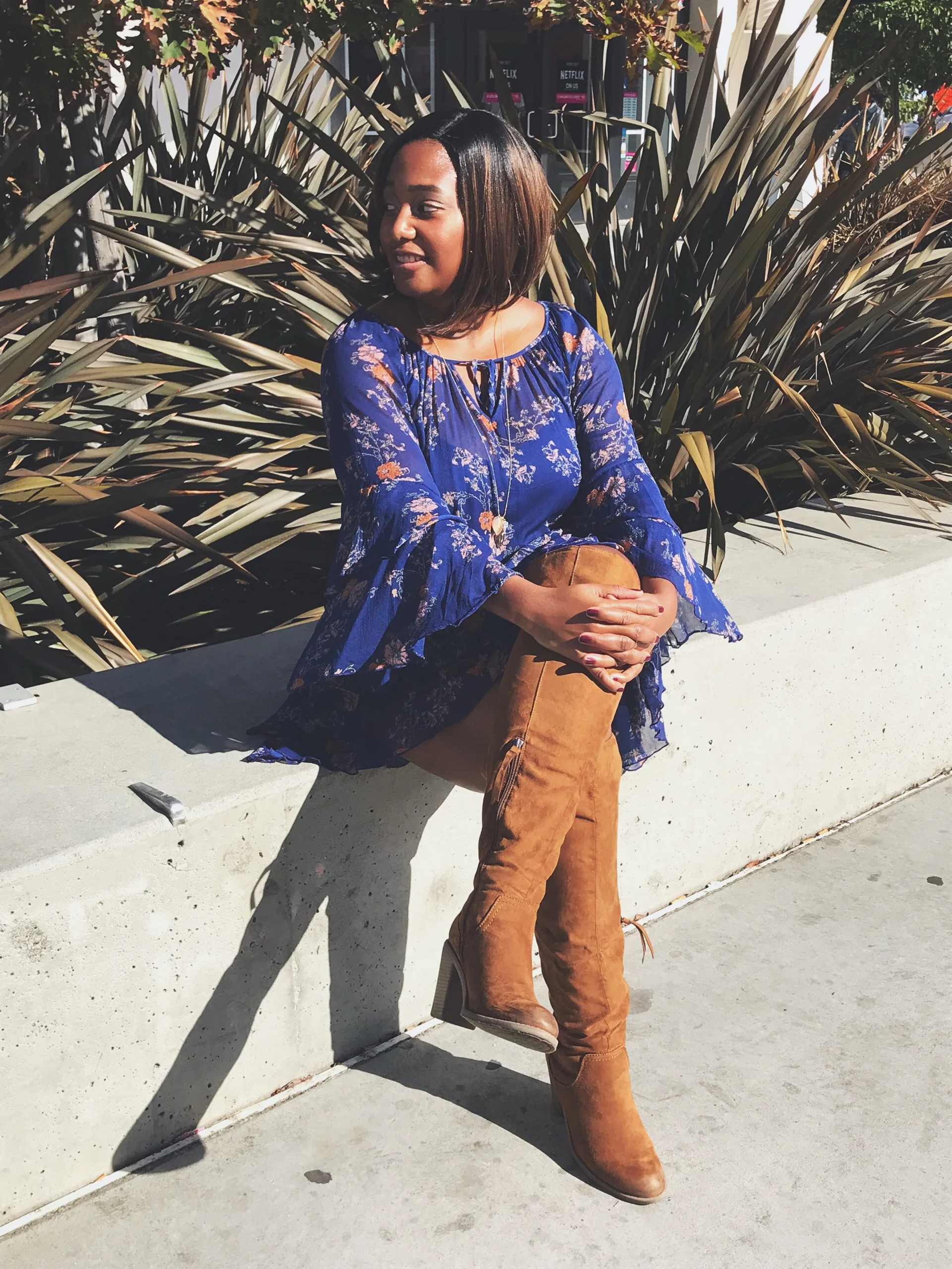 Outfit Of The Day: Airy Blue Tunic And Camel Boots