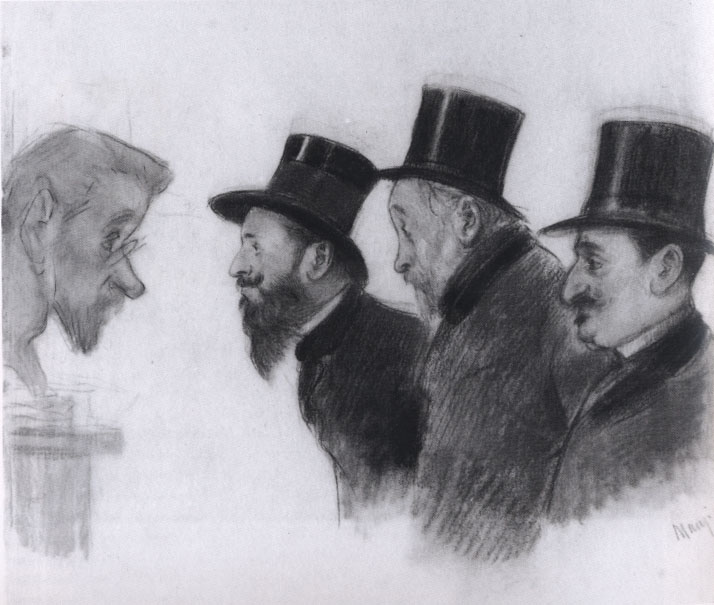 Michel Manzi. Albert Bartholomé, Edgar Degas and Michel Manzi in front of a bust of Paul Lafond, nd, Charcoal and pastel on paper.