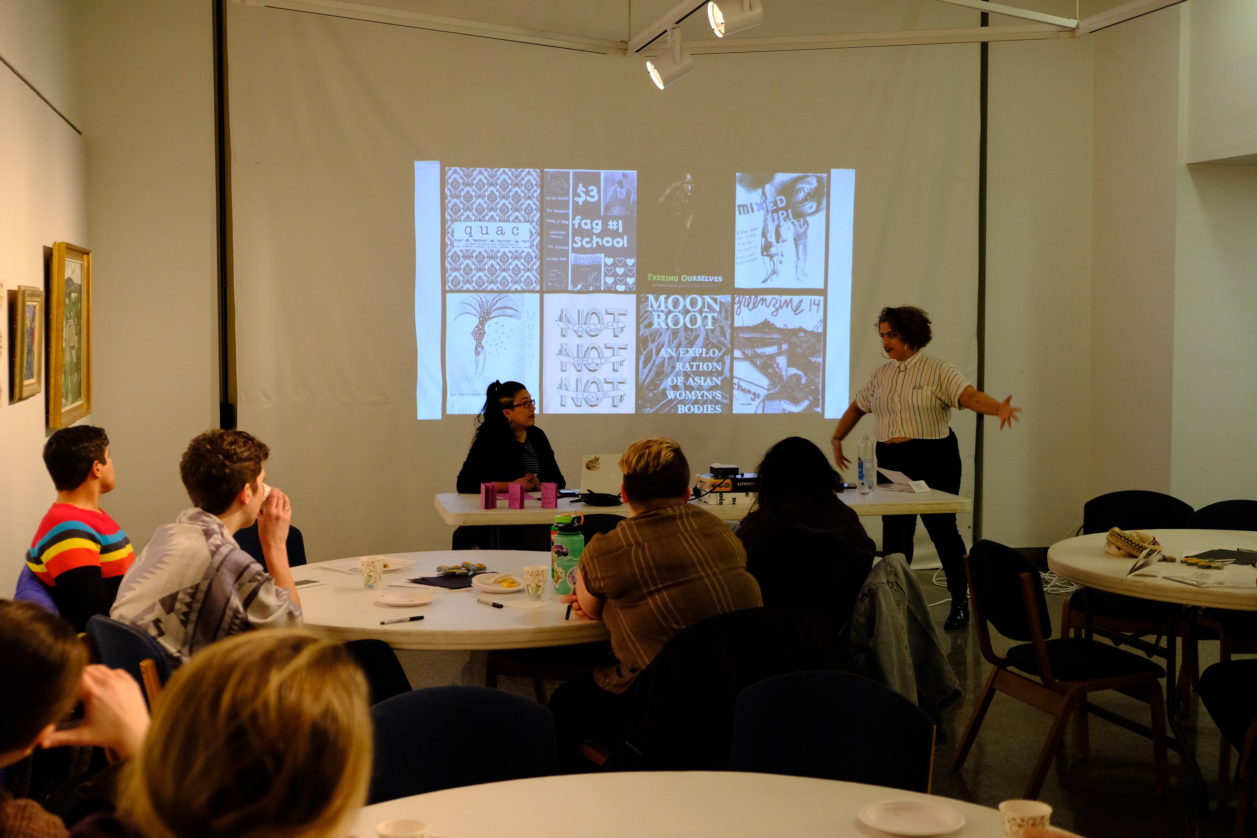 SYA/For the People Artists Collective zine-making workshop (2019). Photo courtesy of the Augustana Photo Bureau, photographer: Mikaylo Kelly.