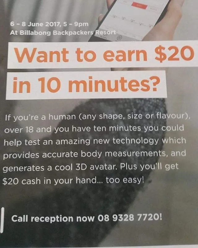 Want to earn $20 cash in your hand? Help our friends MyFiziq this Tuesday 5-9pm please read flyer for more details #coldhardcash #myfiziq