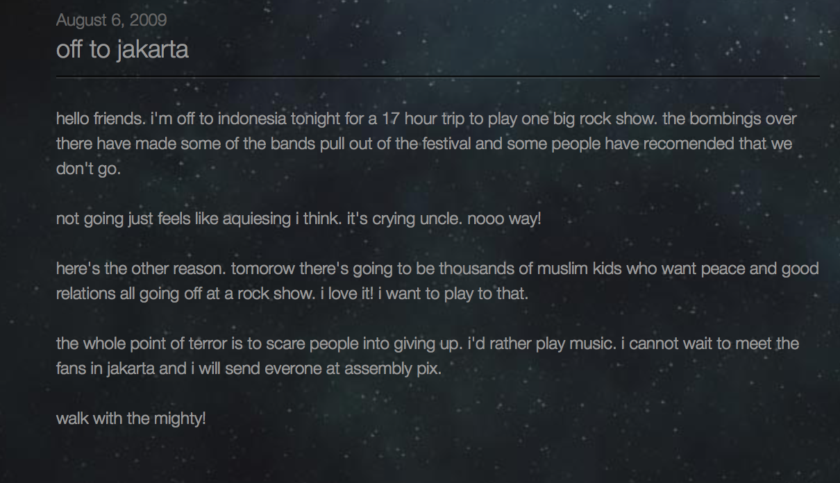 This blog post written by Stephan Jenkins was taken from a very special archive. Thank you for reading.
