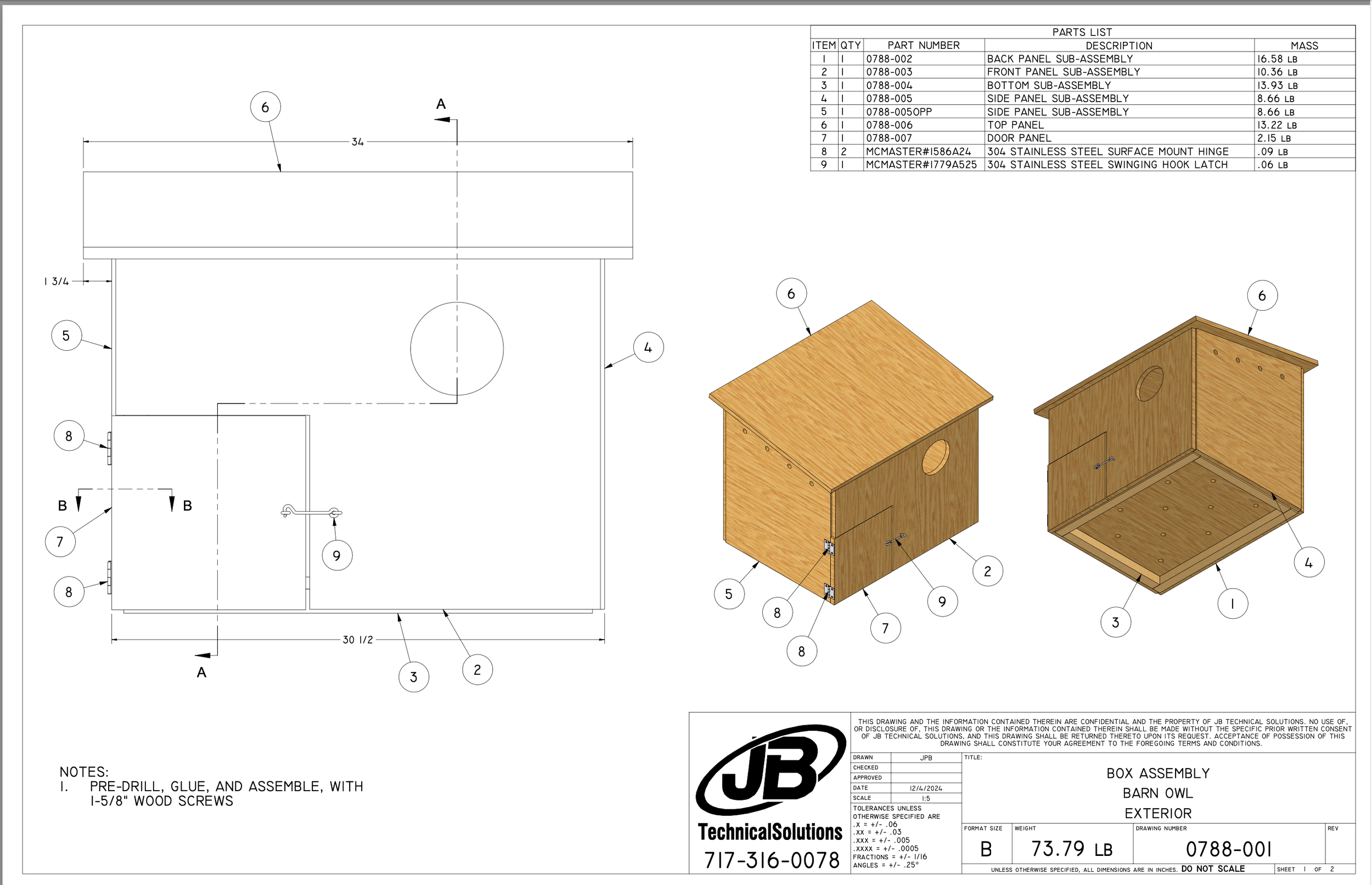 Plan for exterior barn owl nest box