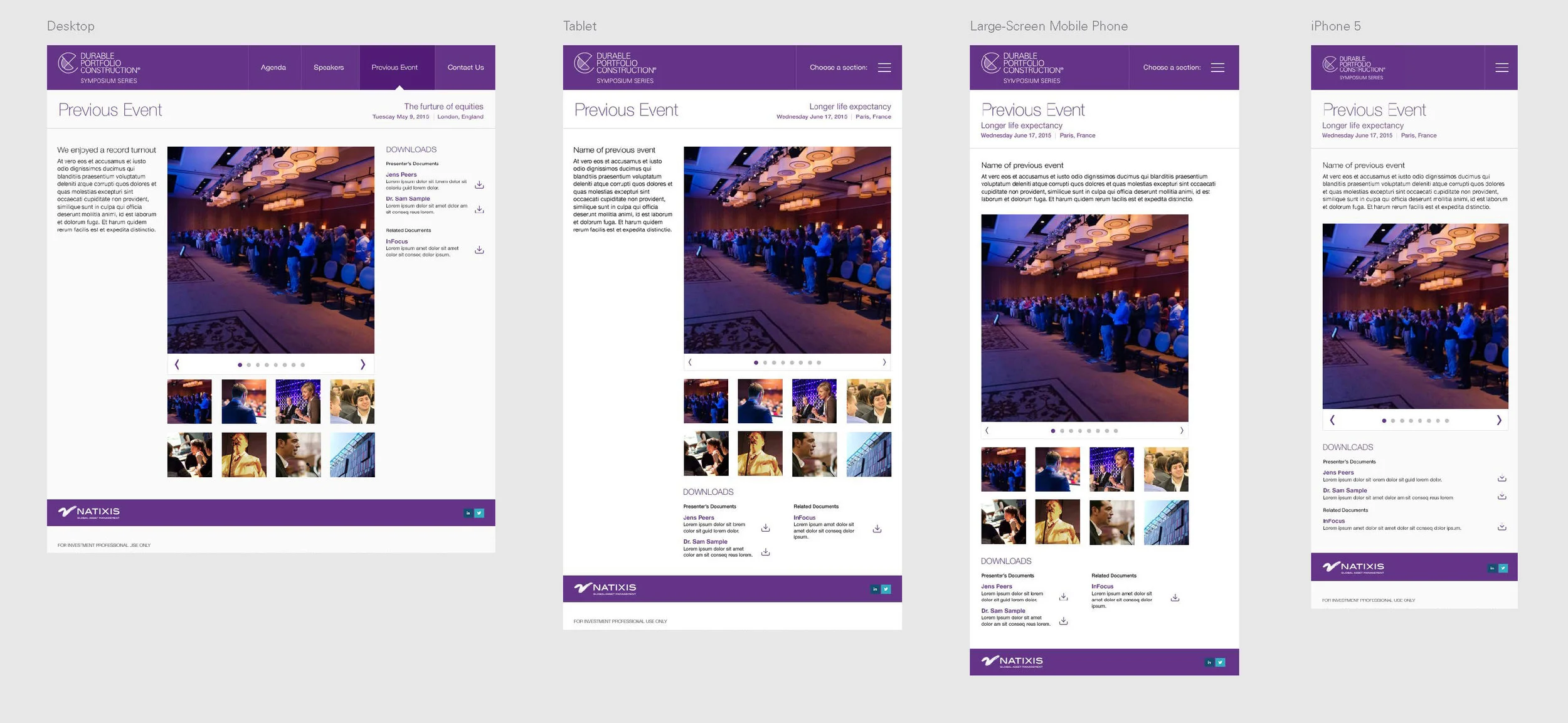 Previous Event Information Webpage – Desktop, Tablet and Mobile