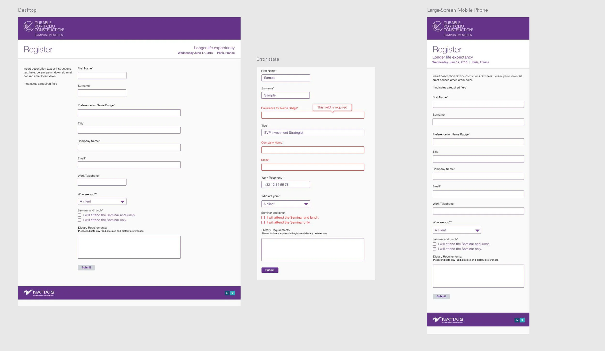 Registration Form Webpages (with error states)  – Desktop and Mobile