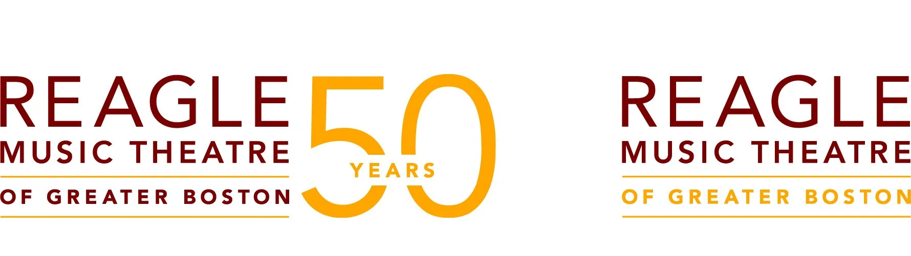  Reagle Music Theater is a regional theater company located in Massachusetts. They were looking to modernize their logo, using their maroon and gold colors, and also create a version that celebrated their 50-year anniversary. 
