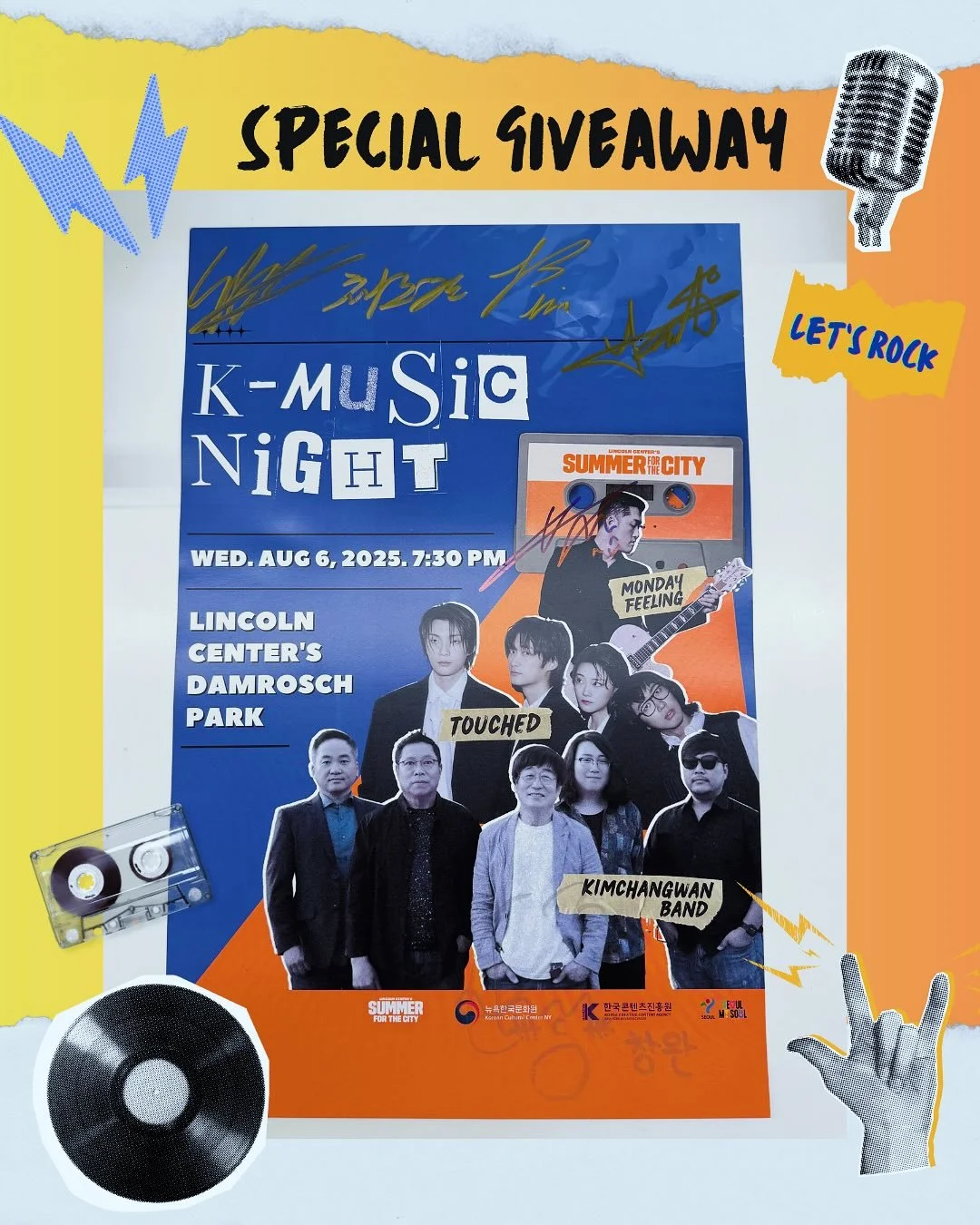 [🙌 SIGNED POSTER Giveaway 🎉]
THANK YOU to everyone who came out for 🎸K-Music Night!! 🎵
Join our giveaway for a chance to win a limited edition poster 💗SIGNED BY Kim Changwan Band (@kimchangwanband ), TOUCHED (@touched_official ), and Monday Feel