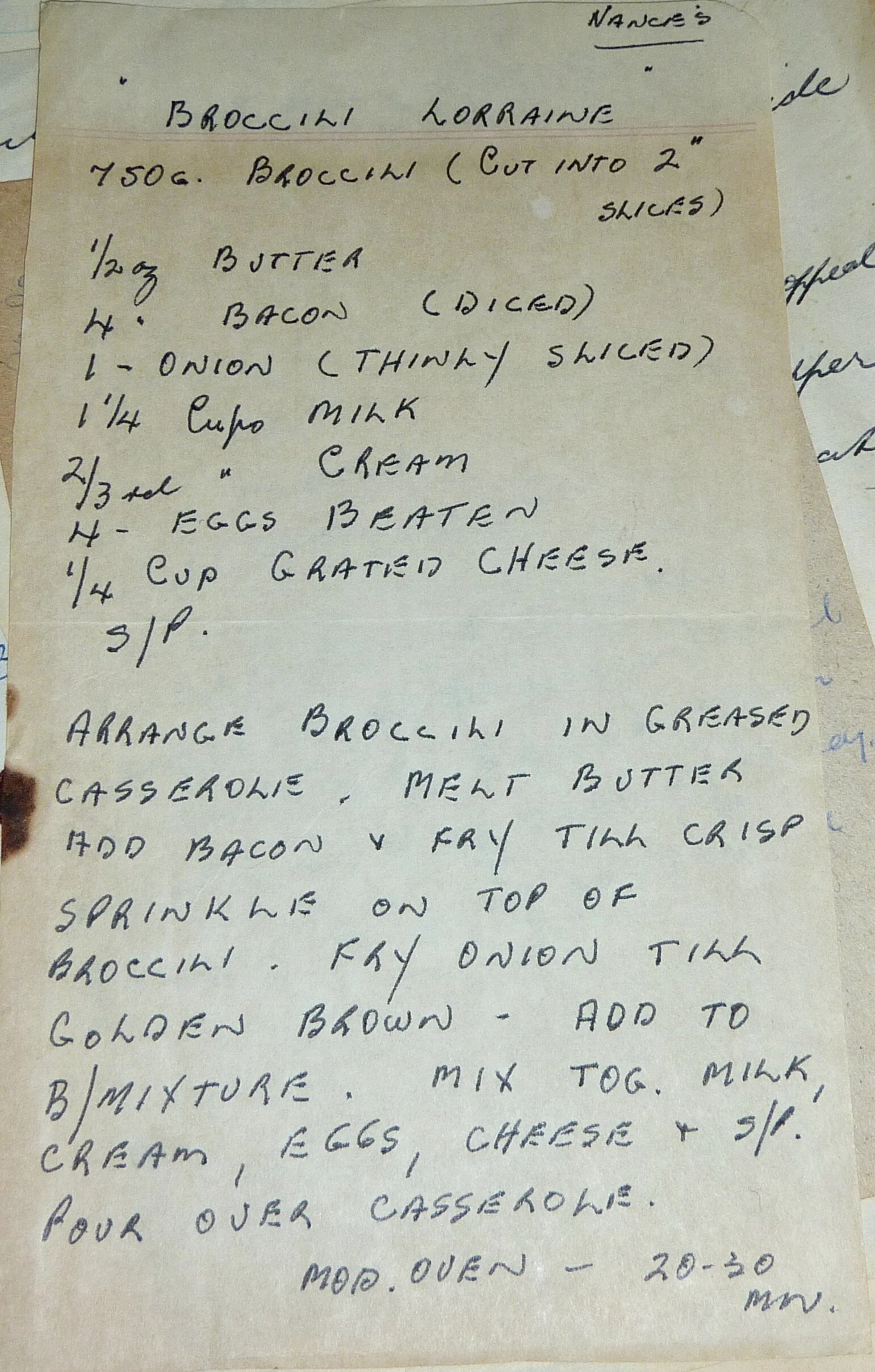 Old Recipes - Broccoli Lorraine (Nancie's)