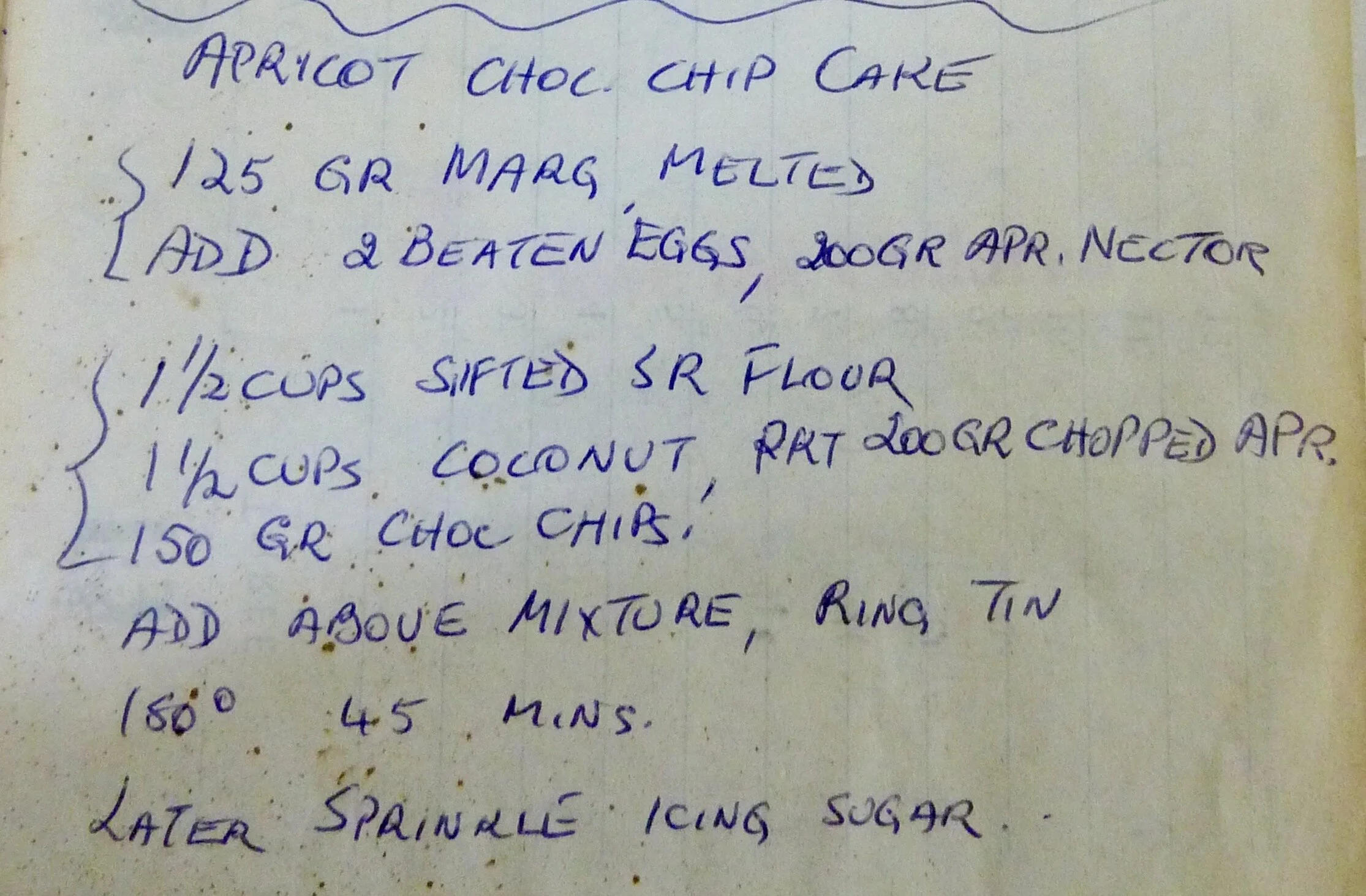 Old Recipes - Apricot Choc Chip Cake