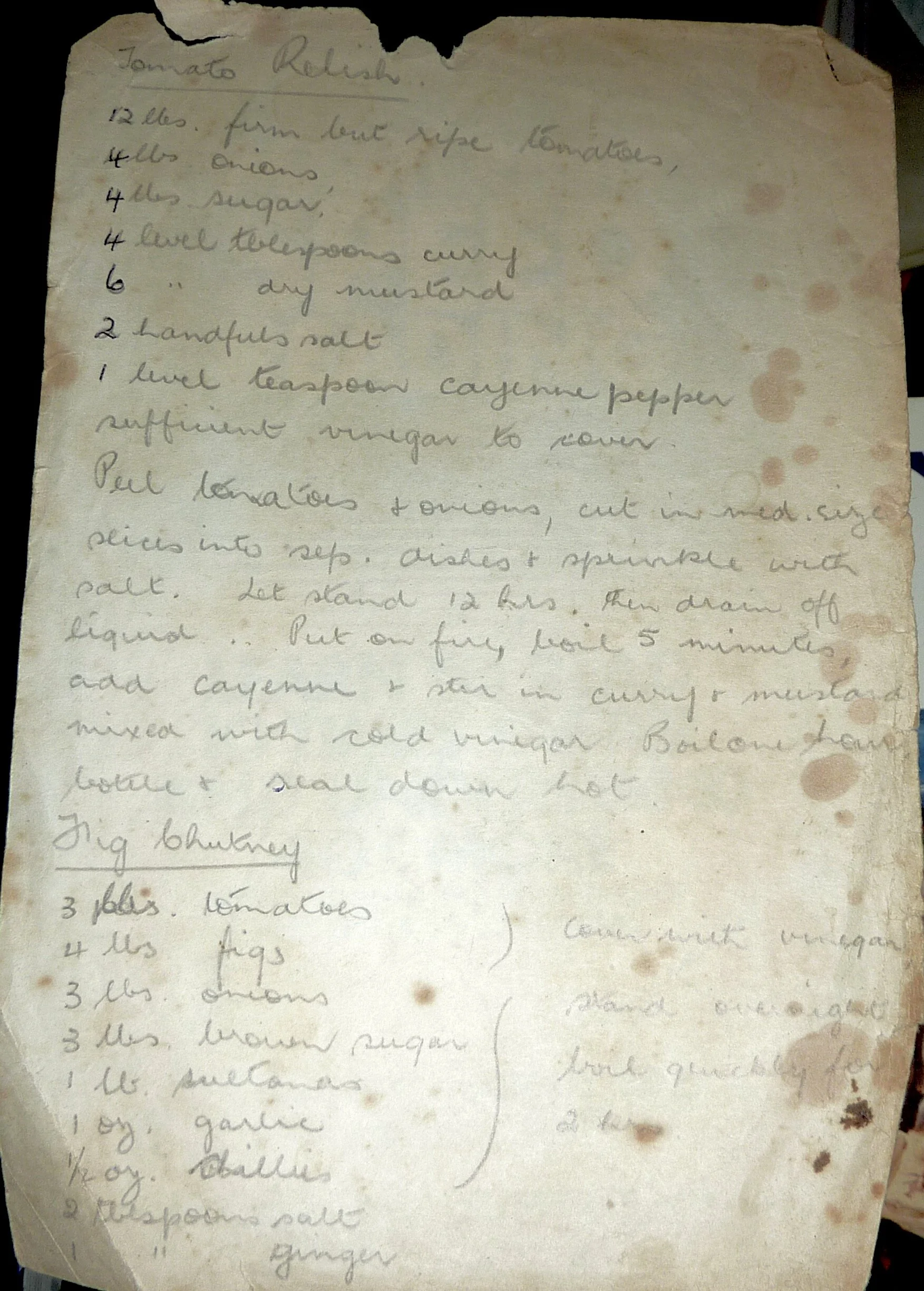 Old Recipes - Tomato Relish