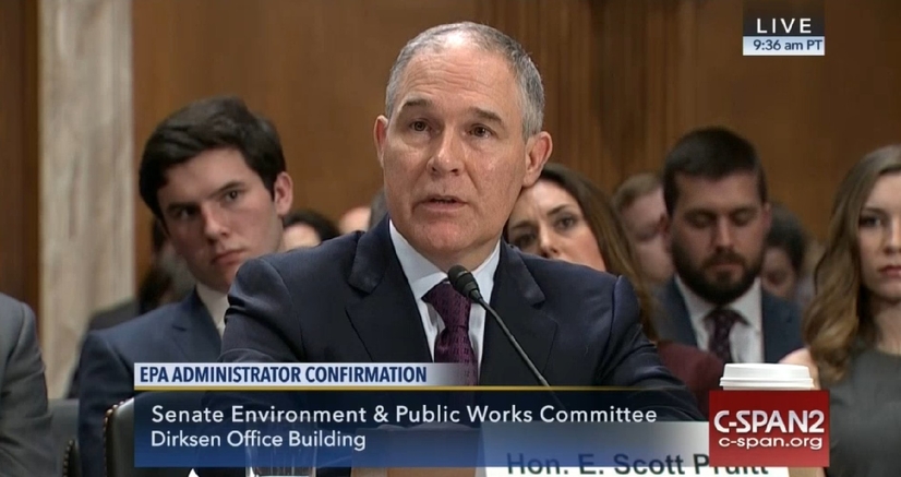 Trump's pick for head of the EPA, Scott Pruitt) appearing before the Senate Environment and Public Works Committee. (Source: C-SPAN2)