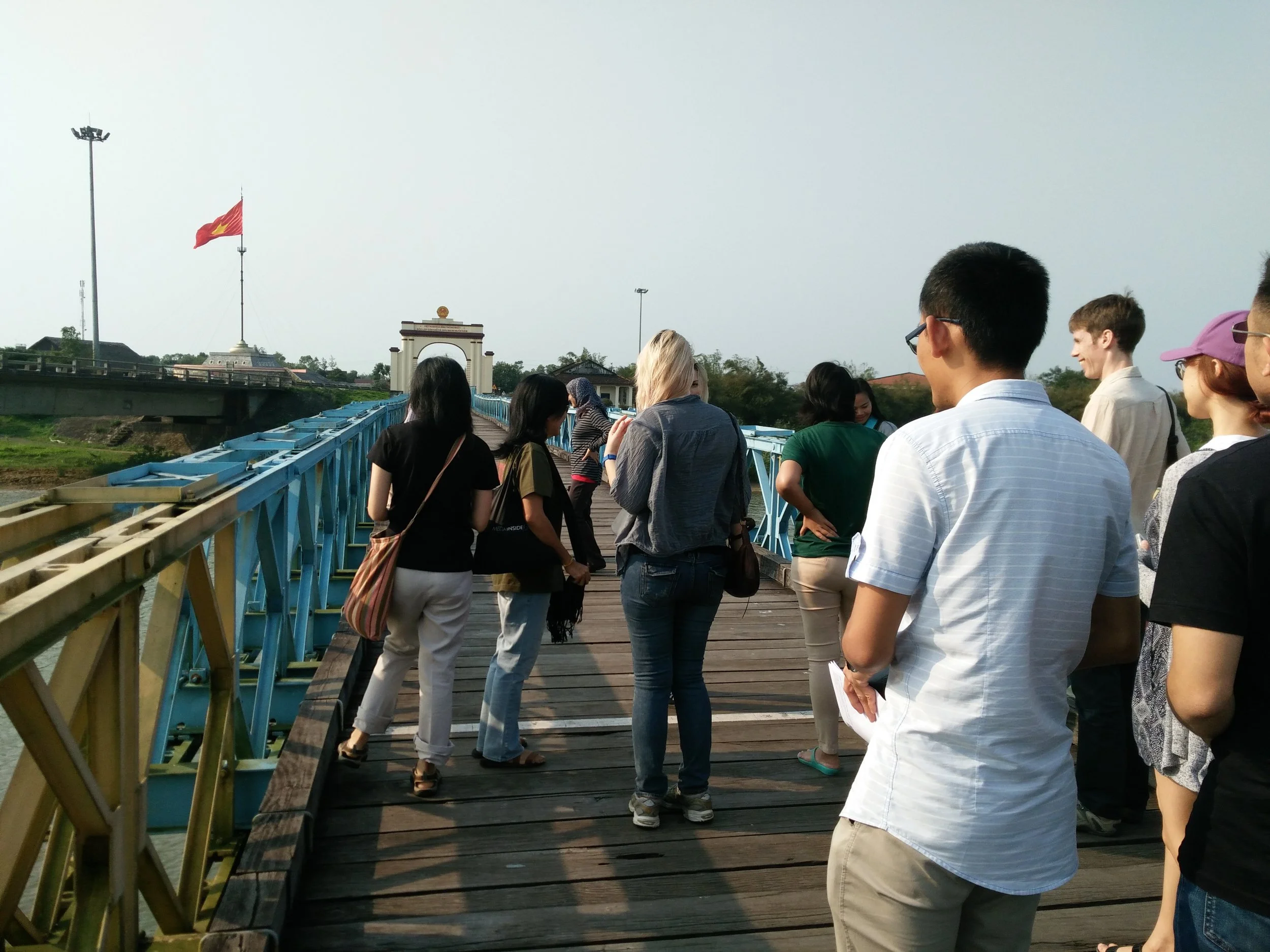 Demilitarize Zone (DMZ) in Quang Tri Province. A bridge spans across Ben Hai River bordering North and South Vietnam during the Cold War.