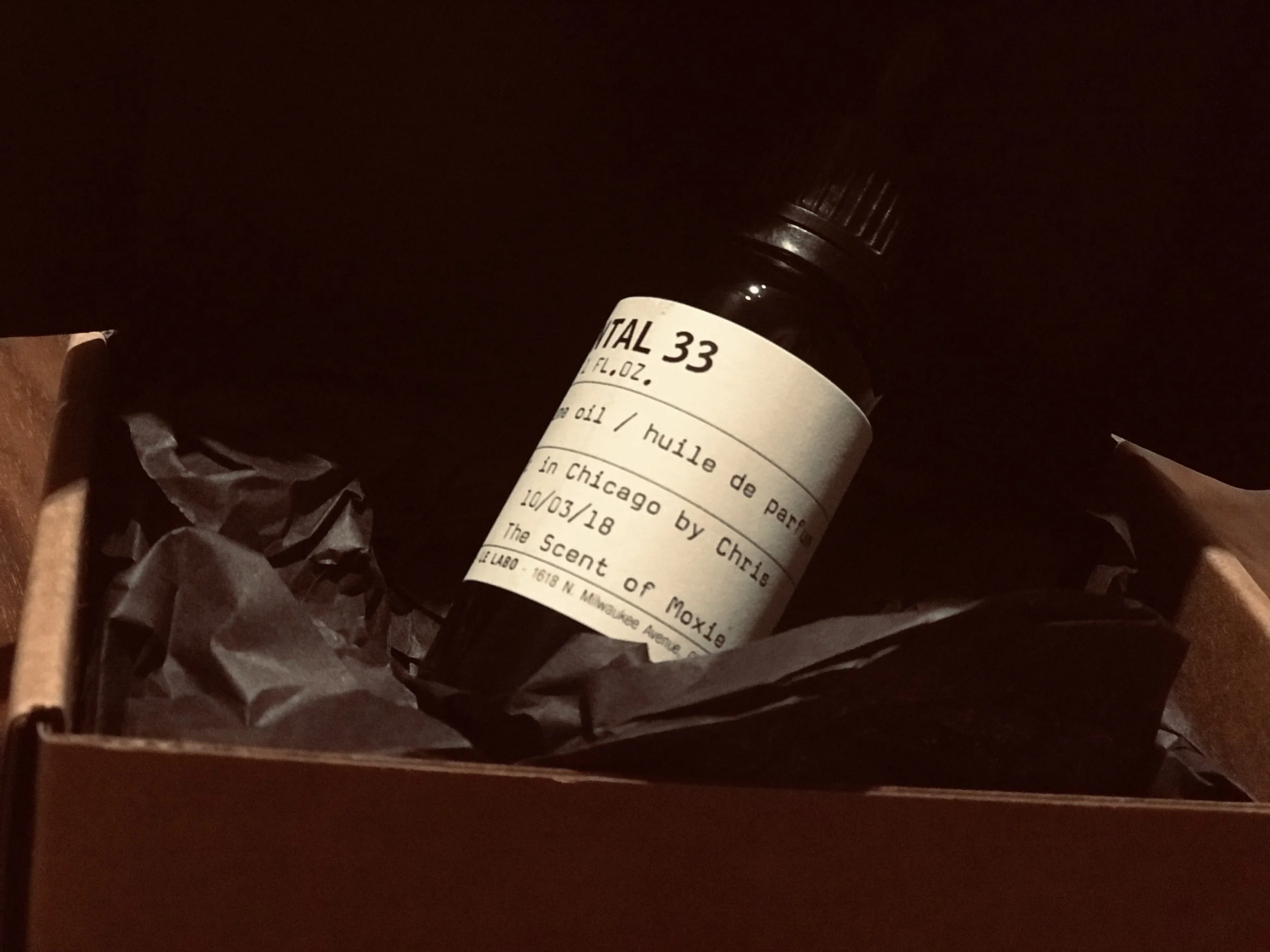 A delightful bonus when you order a fragrance from Le Labo: They bottle a fresh compound for you and put on a custom label. Mine? “The Scent of Moxie,” bien sur.