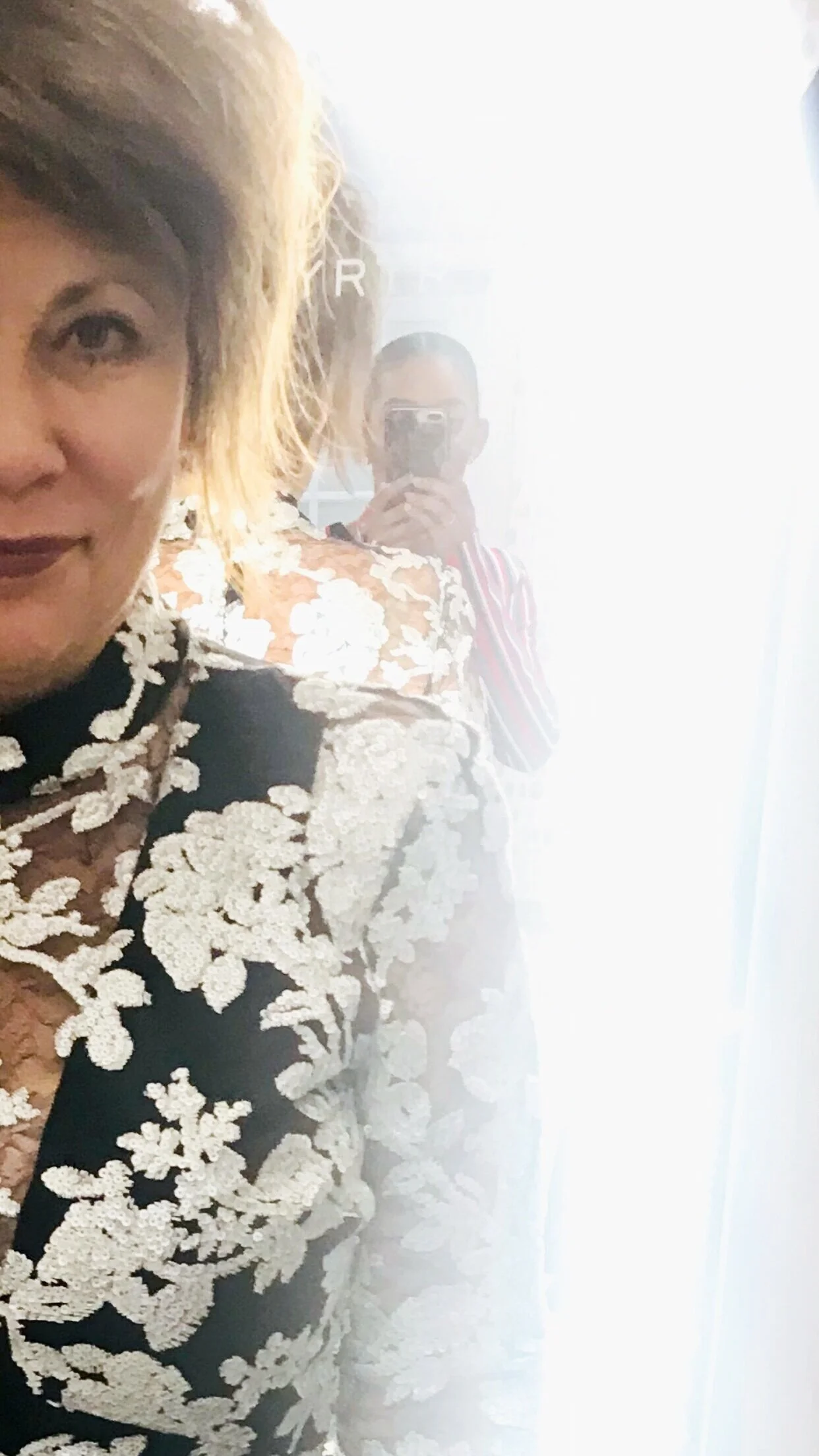 You know those pictures you take in the fitting room so you can remember what something looked like? This is that. Taken by Rent the Runway Chicago store manager Taylor McElroy, who’s the one appropriately looking all ethereal and magical in the pic.
