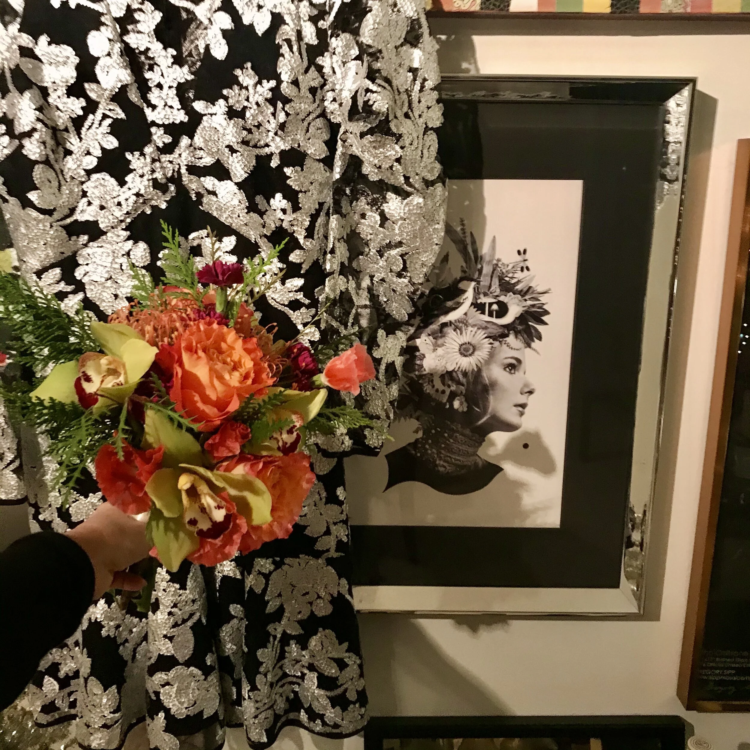 Will you feast your eyes on the lovely creation that resulted? Gorgeous fleurs, to be sure. And even better than I could have known to ask for. All adding up to Modern Frida style, as my daughter Tova describes it.