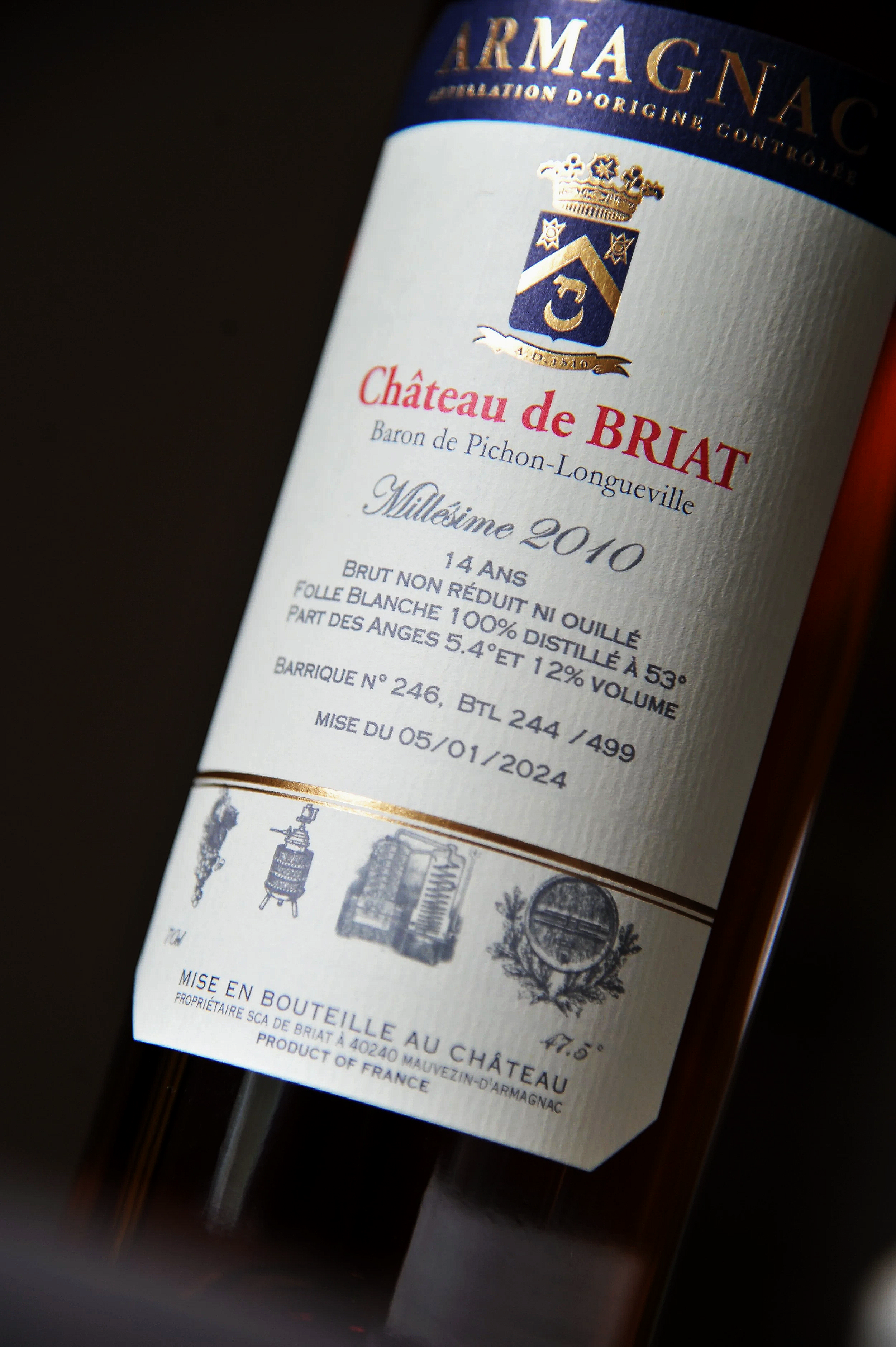 Etiquette d'armagnac du château de Briat