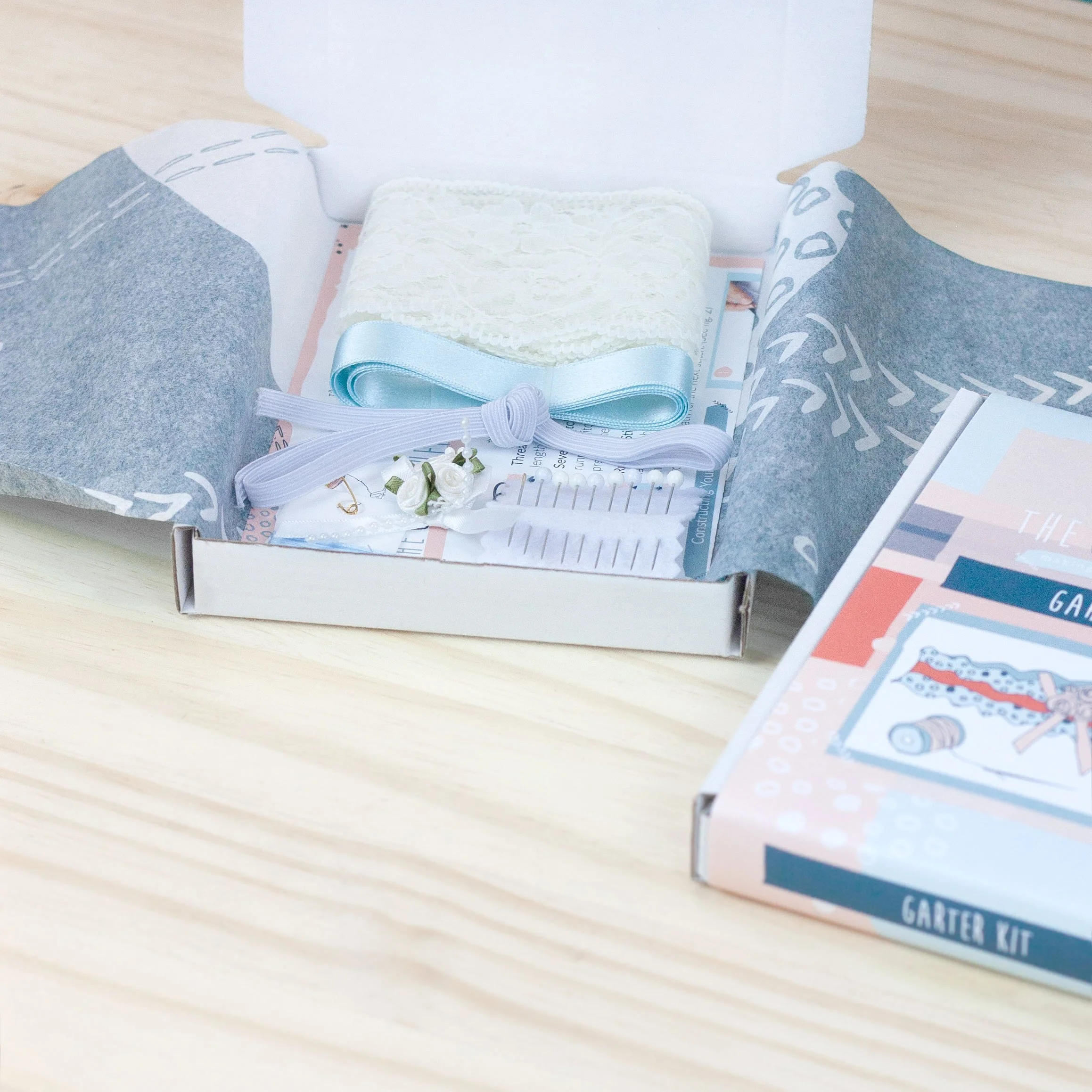 Handmade bridal blue wedding garter kit the crafty hen.jpg