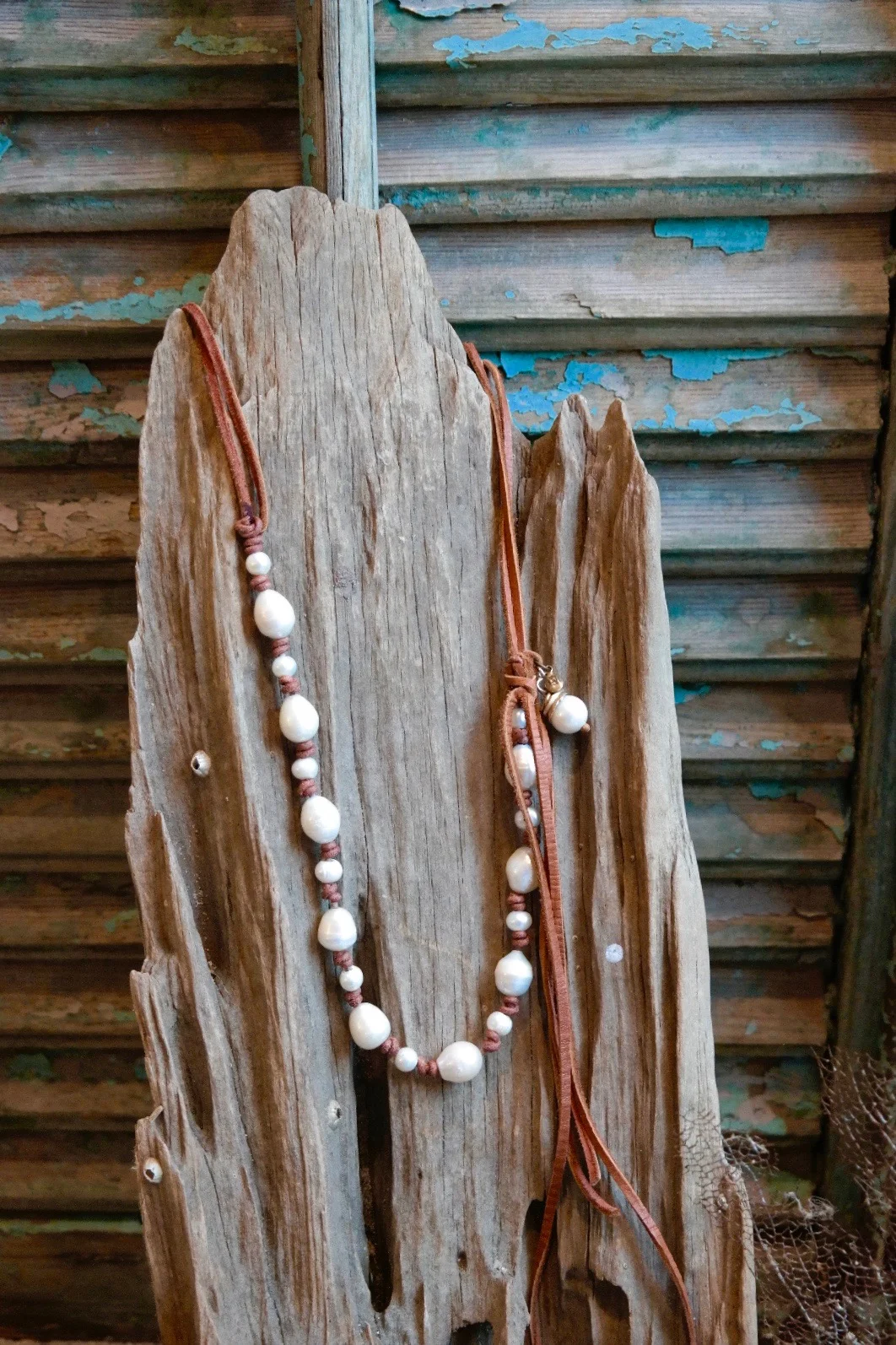 Half Strand Leather and Pearl necklace