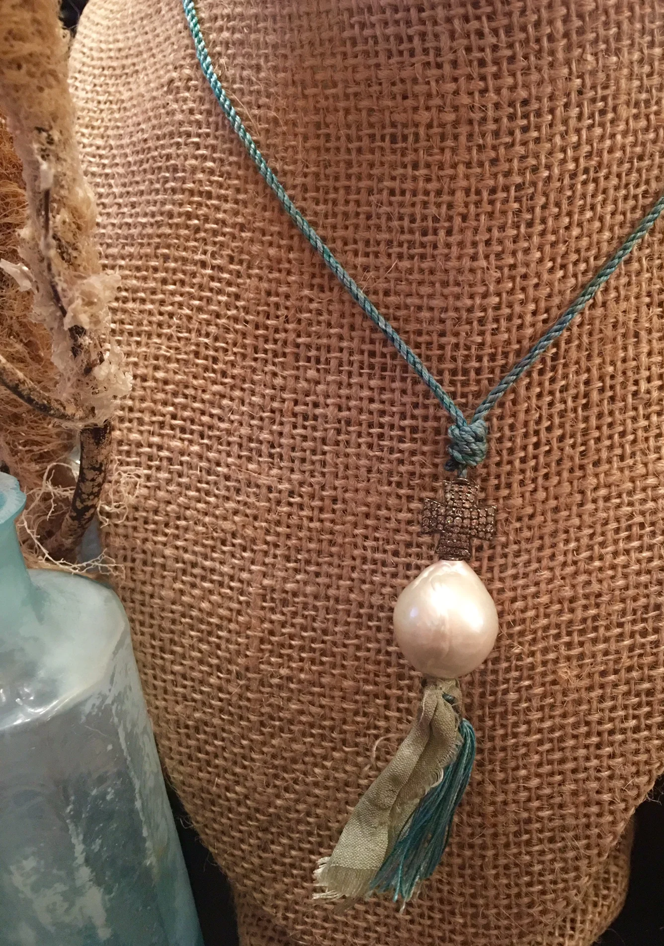 Pave Diamond Cross & Kasumi Pearl